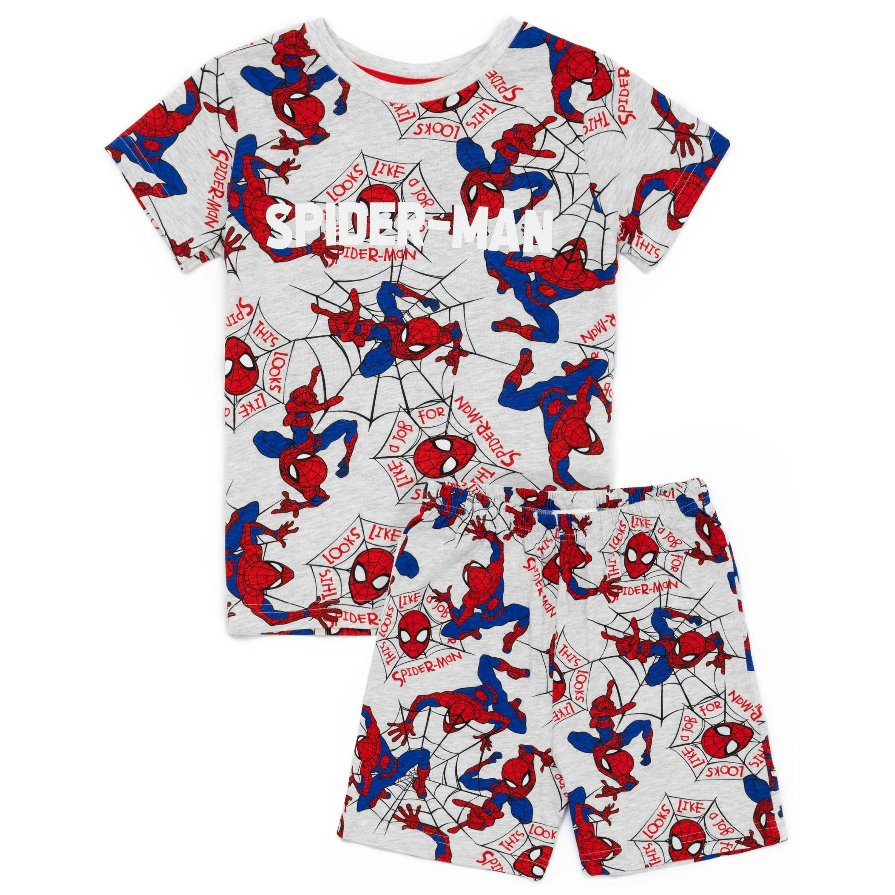 Disney Marvel BoysGrey Scattered Spidey Character Print Scattered Print Short Sleeve Short Leg Pyjama Set by Vanilla Underground , view 1 of 1
