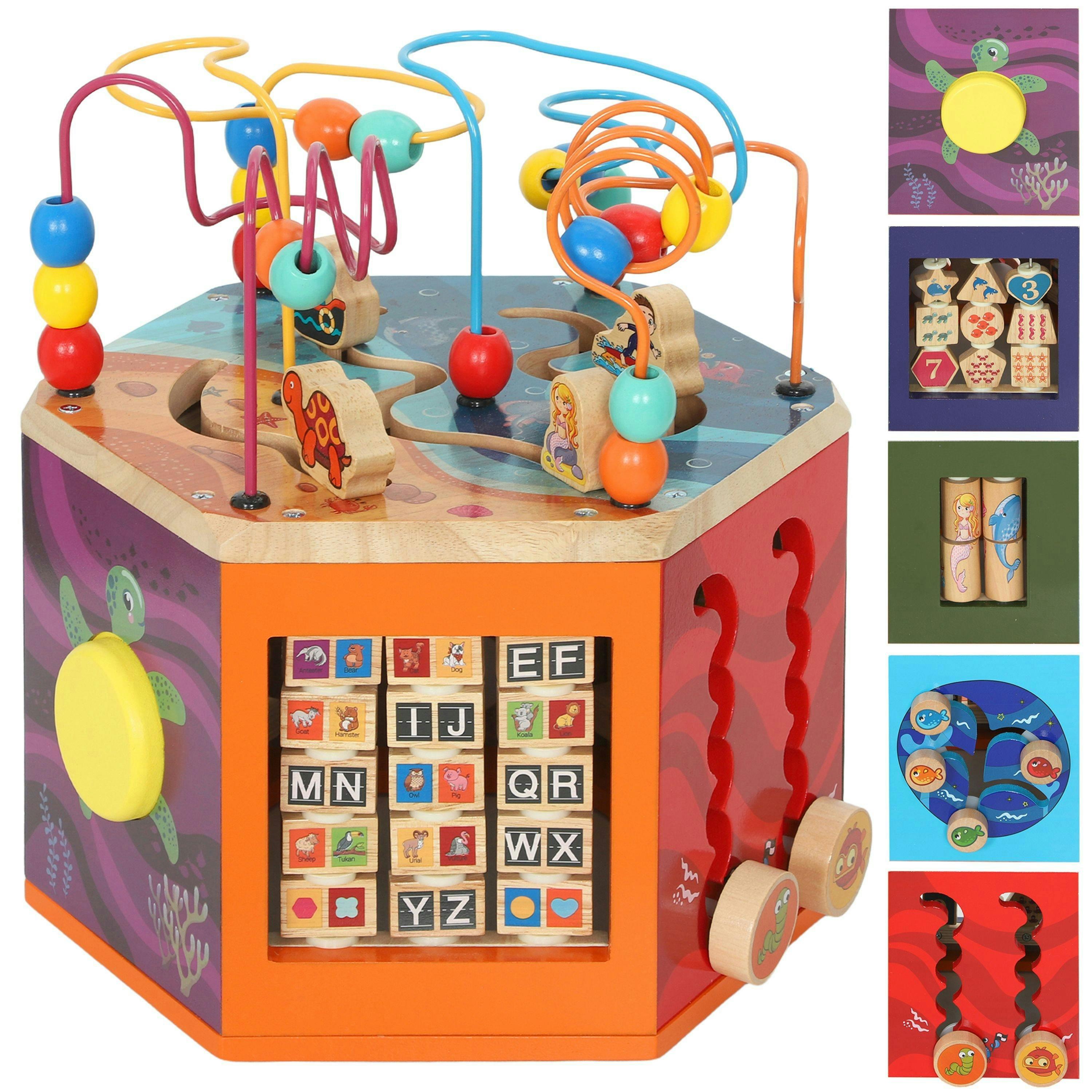 AIYAPLAY Wooden Activity Cube for Toddlers 18+ Months with Bead Maze , view 2 of 6