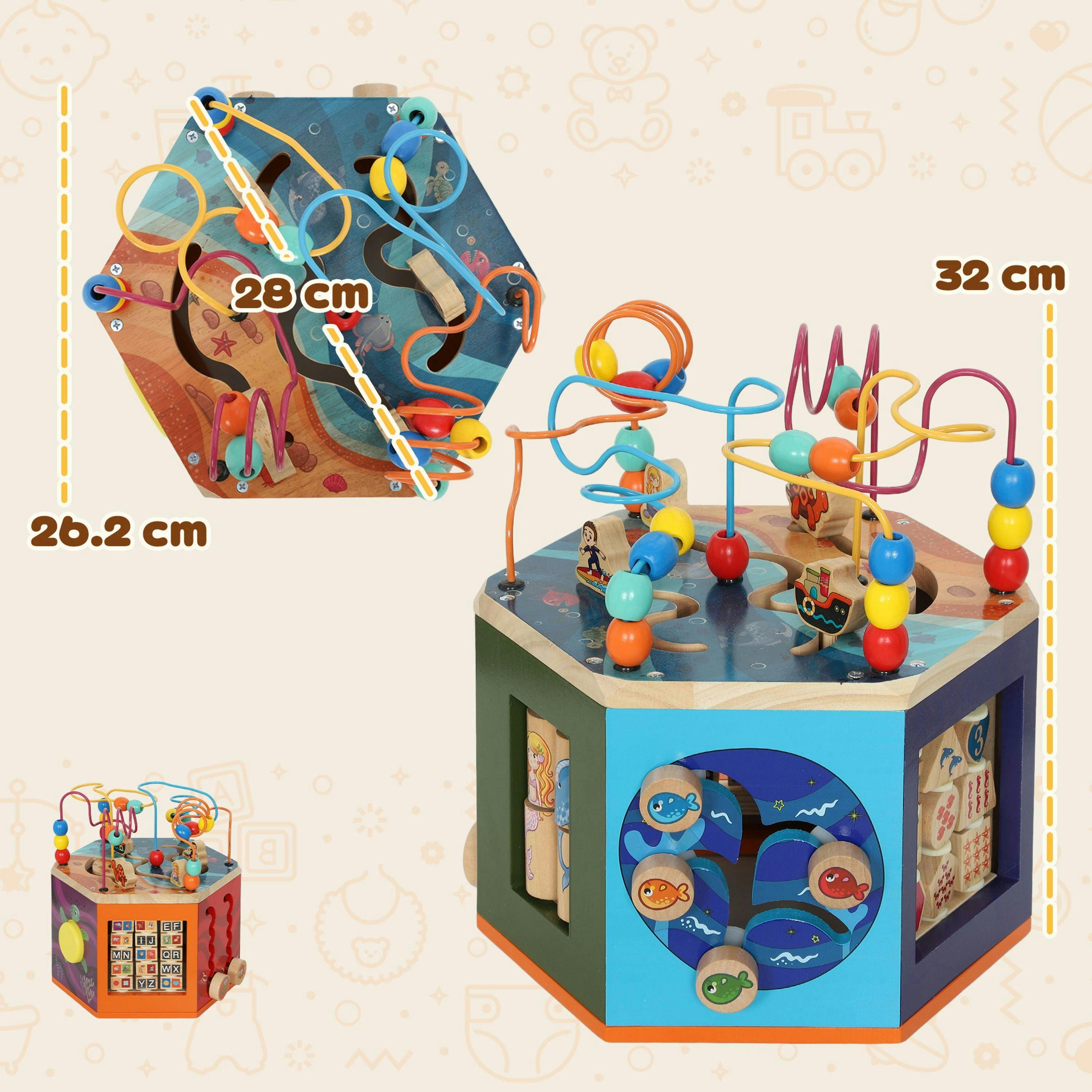 AIYAPLAY Wooden Activity Cube for Toddlers 18+ Months with Bead Maze , view 3 of 6