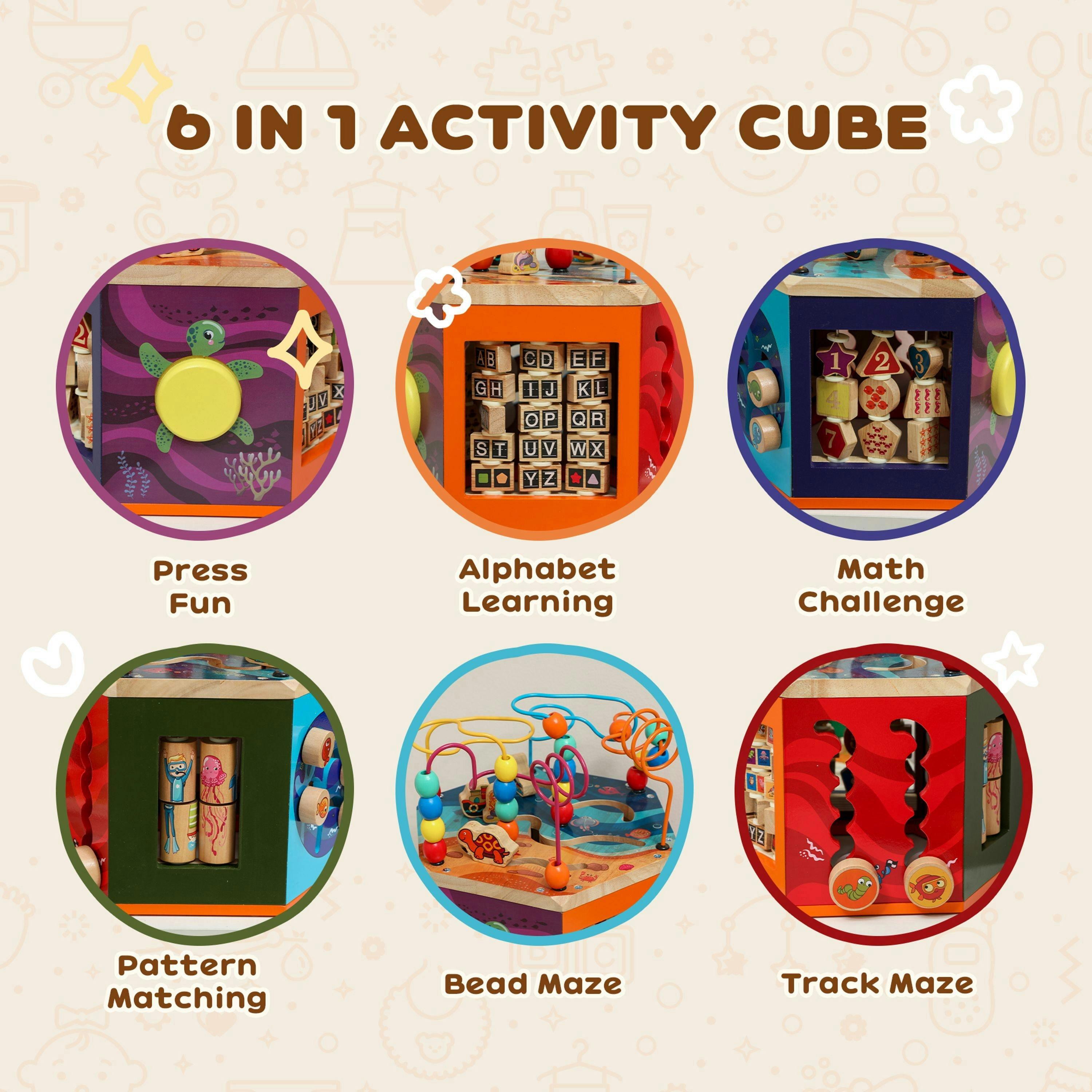AIYAPLAY Wooden Activity Cube for Toddlers 18+ Months with Bead Maze , view 4 of 6