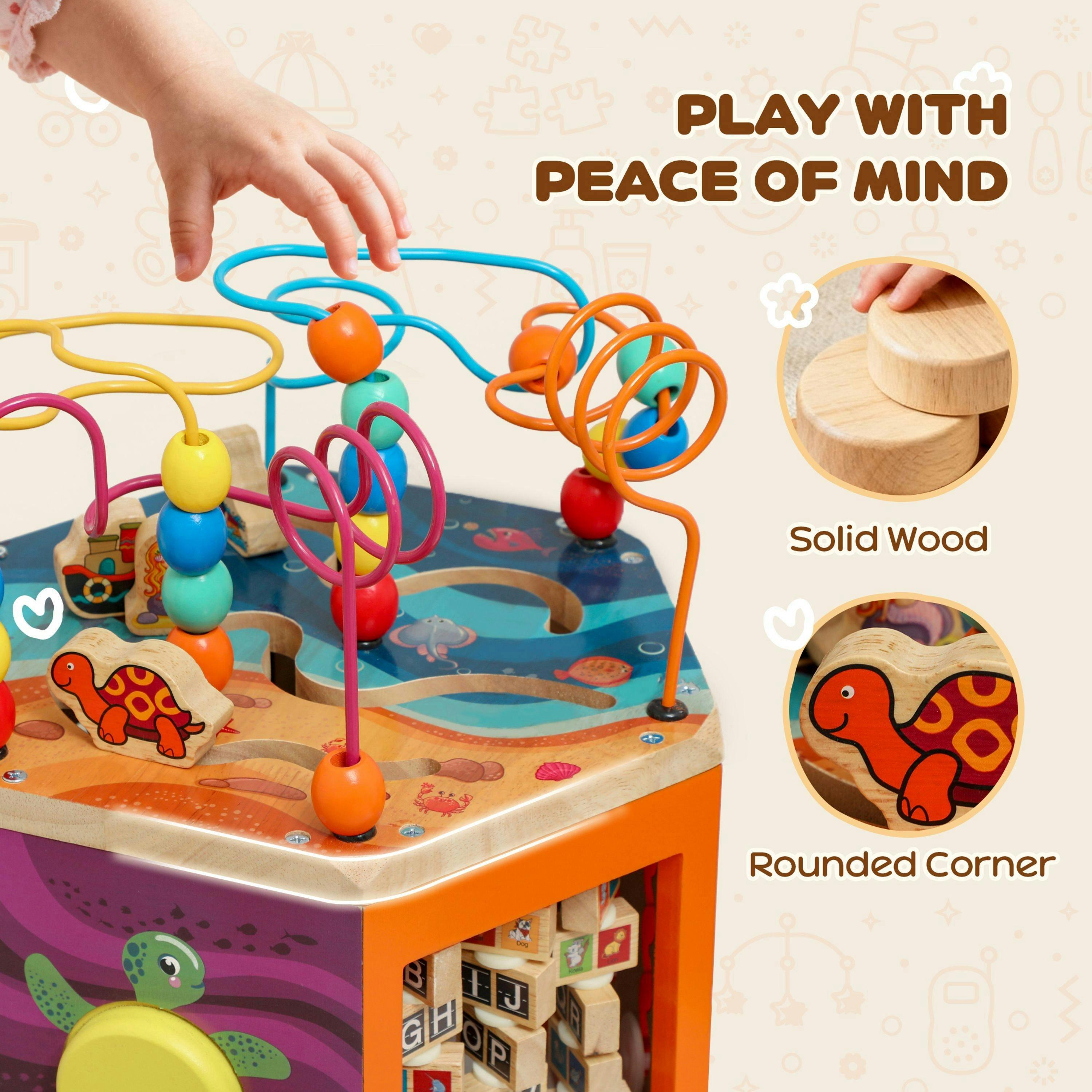 AIYAPLAY Wooden Activity Cube for Toddlers 18+ Months with Bead Maze , view 5 of 6
