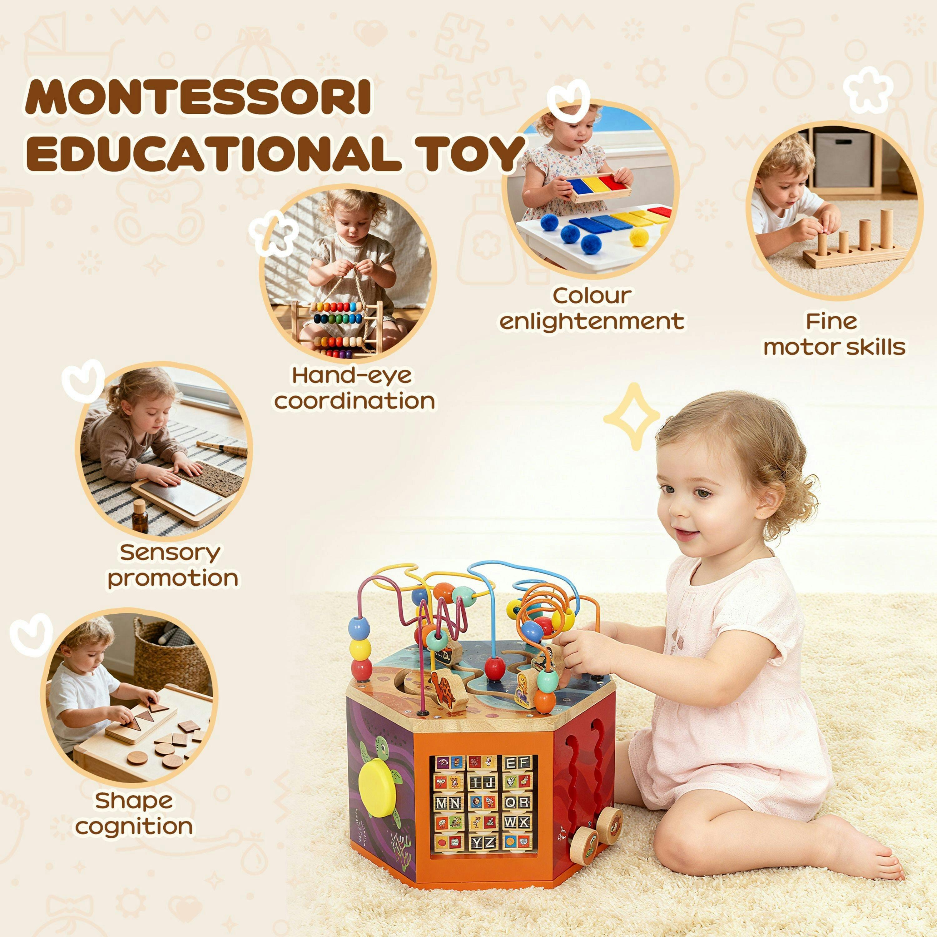 AIYAPLAY Wooden Activity Cube for Toddlers 18+ Months with Bead Maze , view 6 of 6
