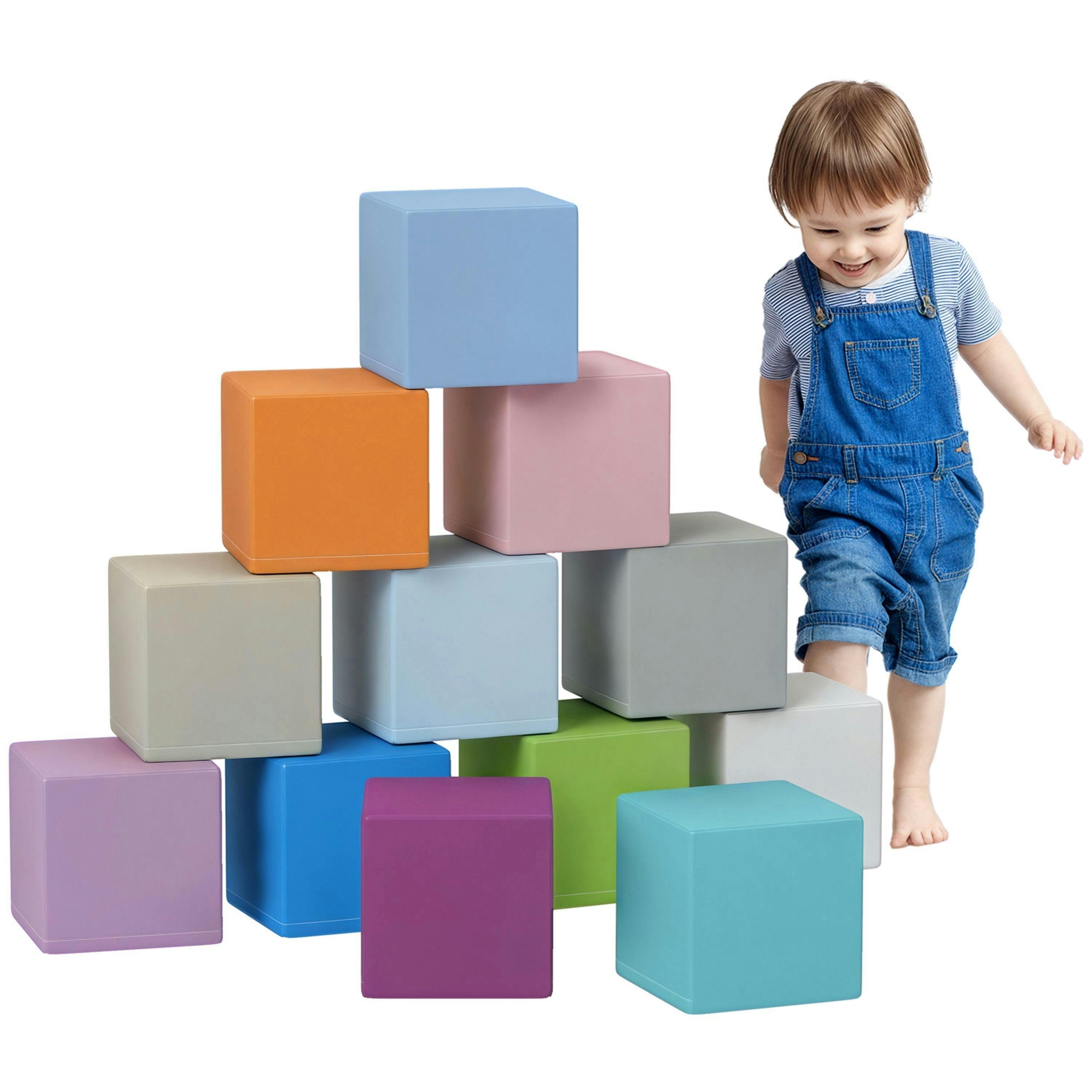 HOMCOM 12 PCs Soft Play Blocks Soft Foam Toy Blue , view 2 of 6