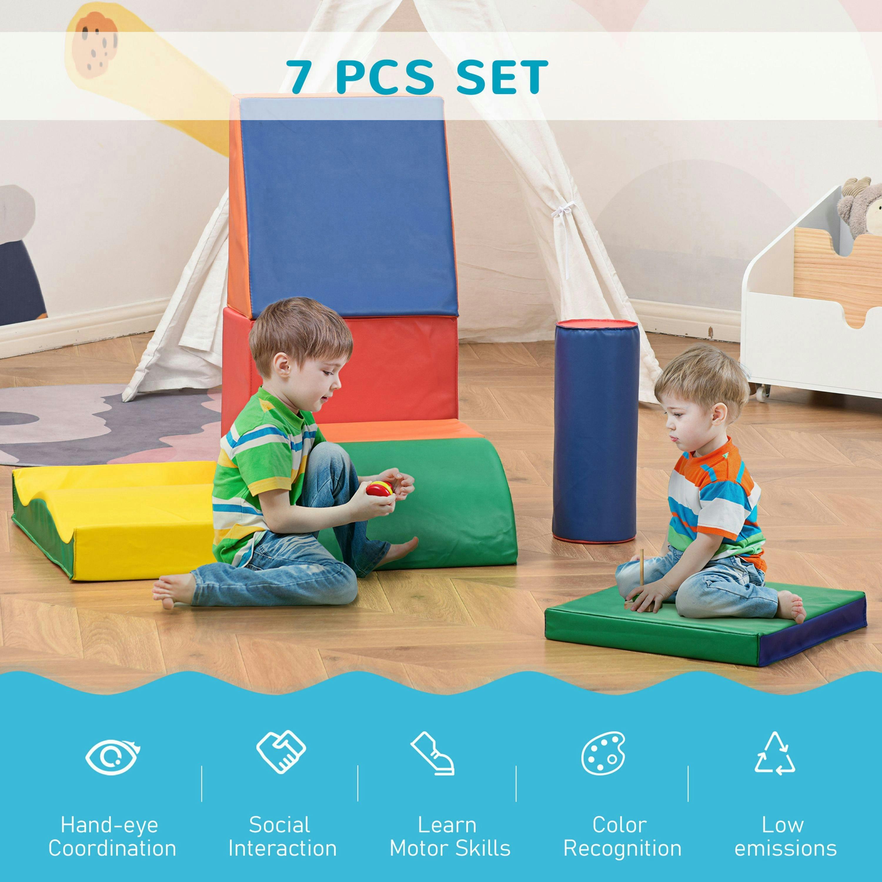 HOMCOM 7 Pcs Kids Soft Foam Puzzle Play Blocks Set Learning Toddler Activity , view 4 of 6