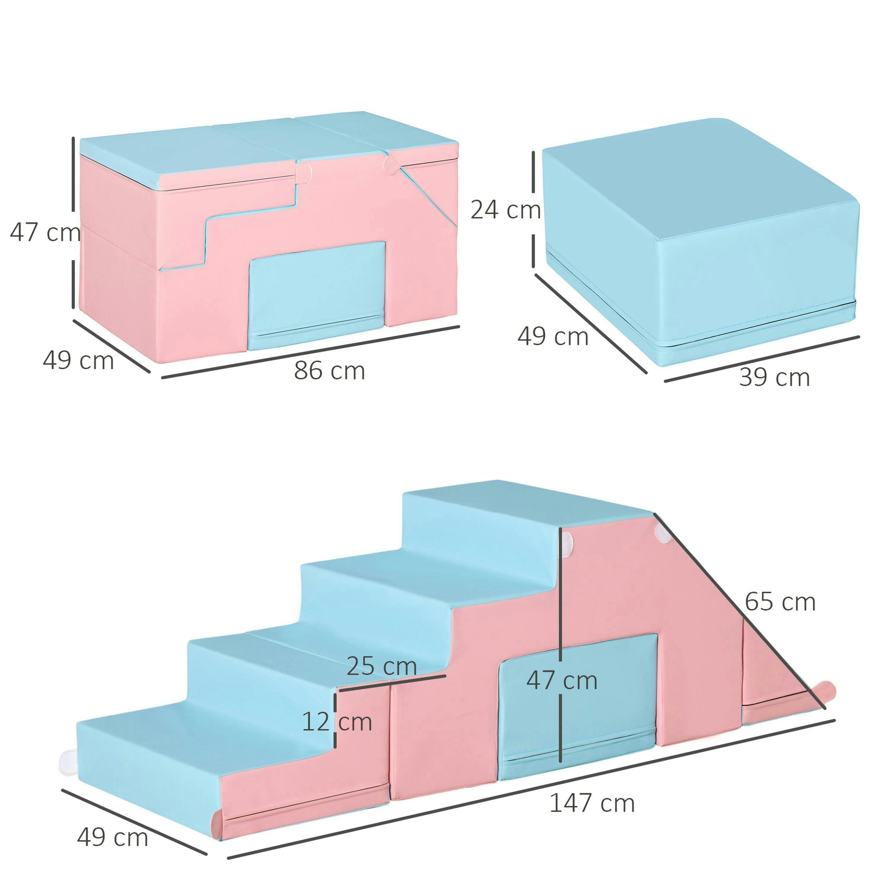 HOMCOM 2-piece Soft Play Set, Baby Foam Climber Block for Toddler, Pink Blue , view 3 of 6