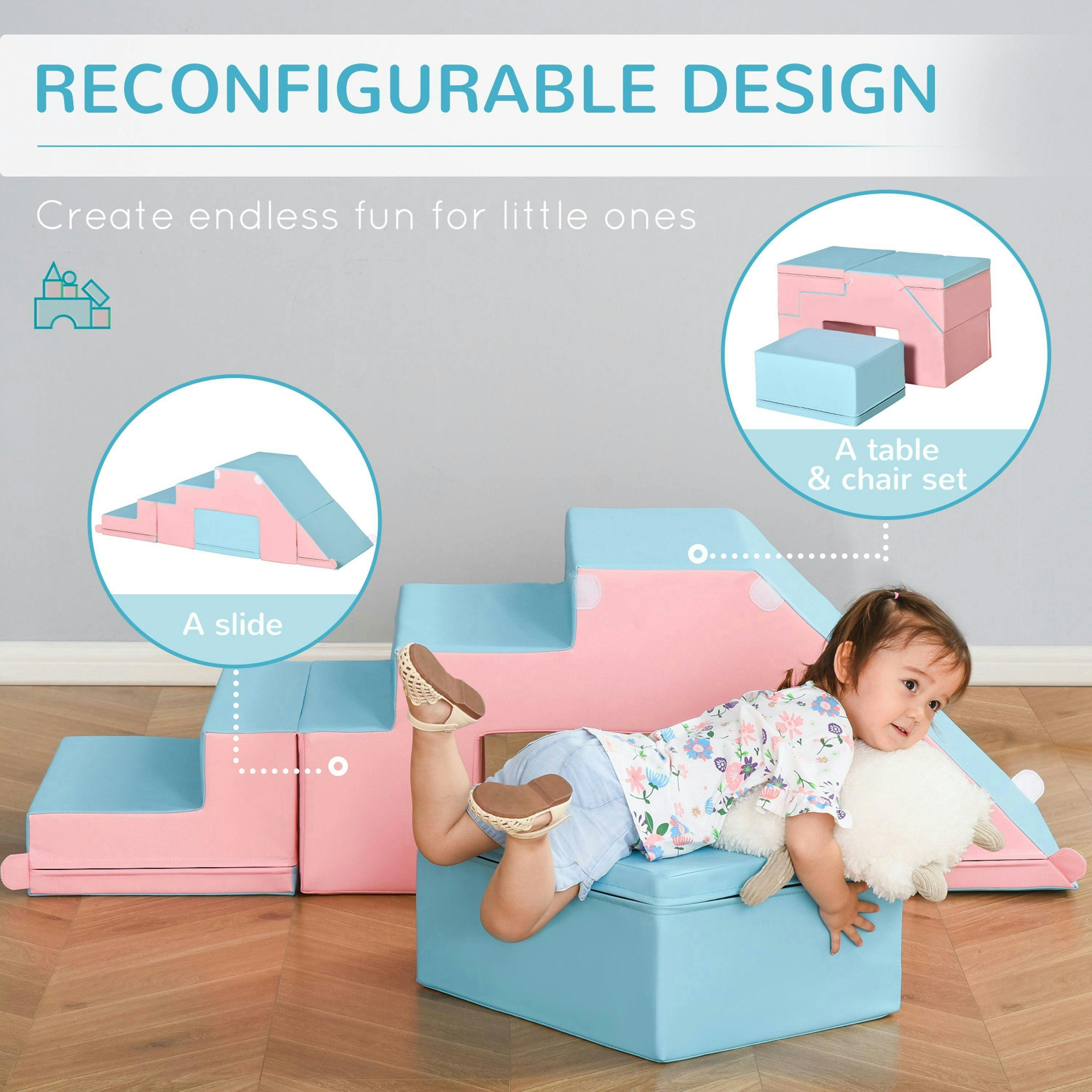 HOMCOM 2-piece Soft Play Set, Baby Foam Climber Block for Toddler, Pink Blue , view 4 of 6
