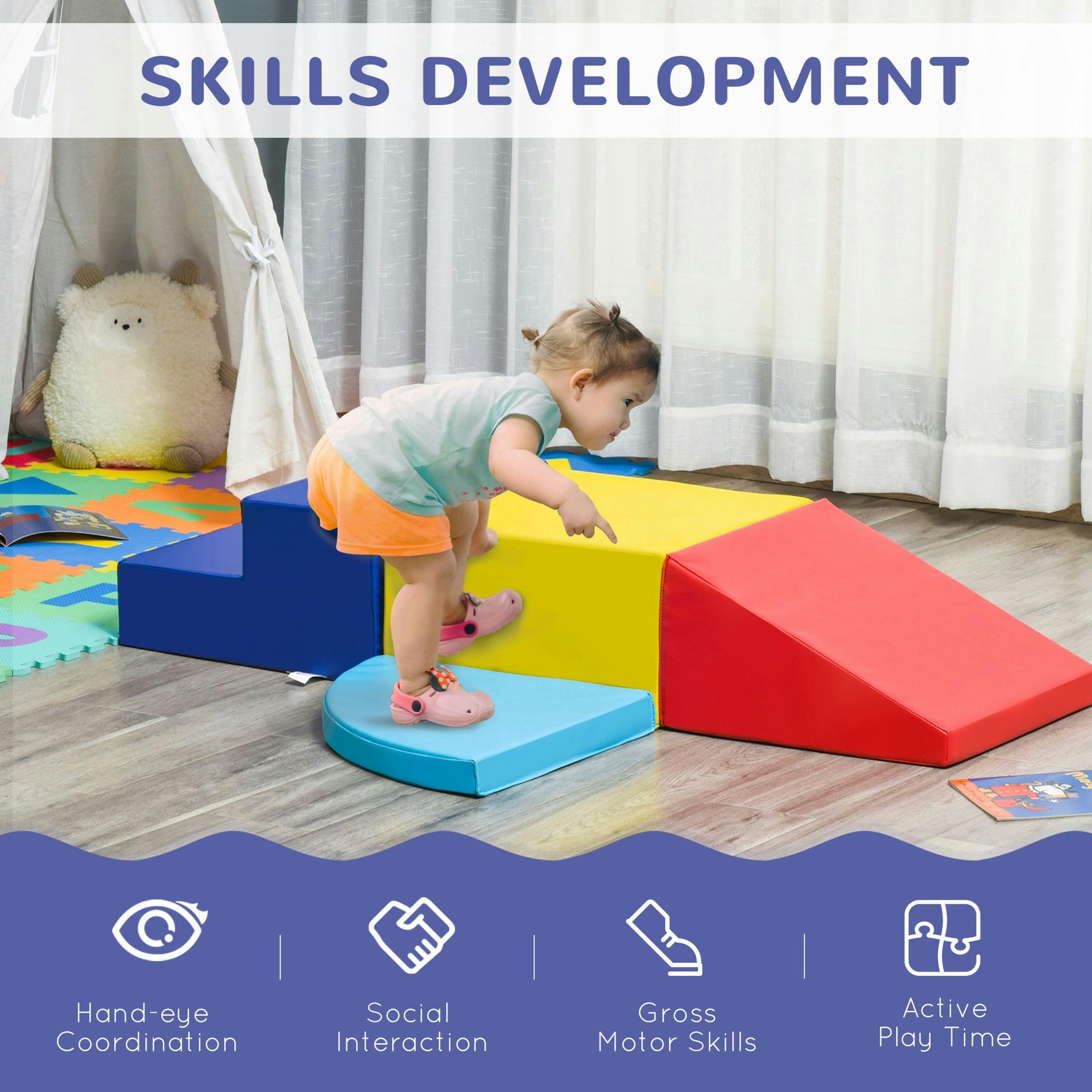 HOMCOM 4-piece Soft Play Set Climb and Crawl Foam Toddler Activity Toys , view 4 of 6