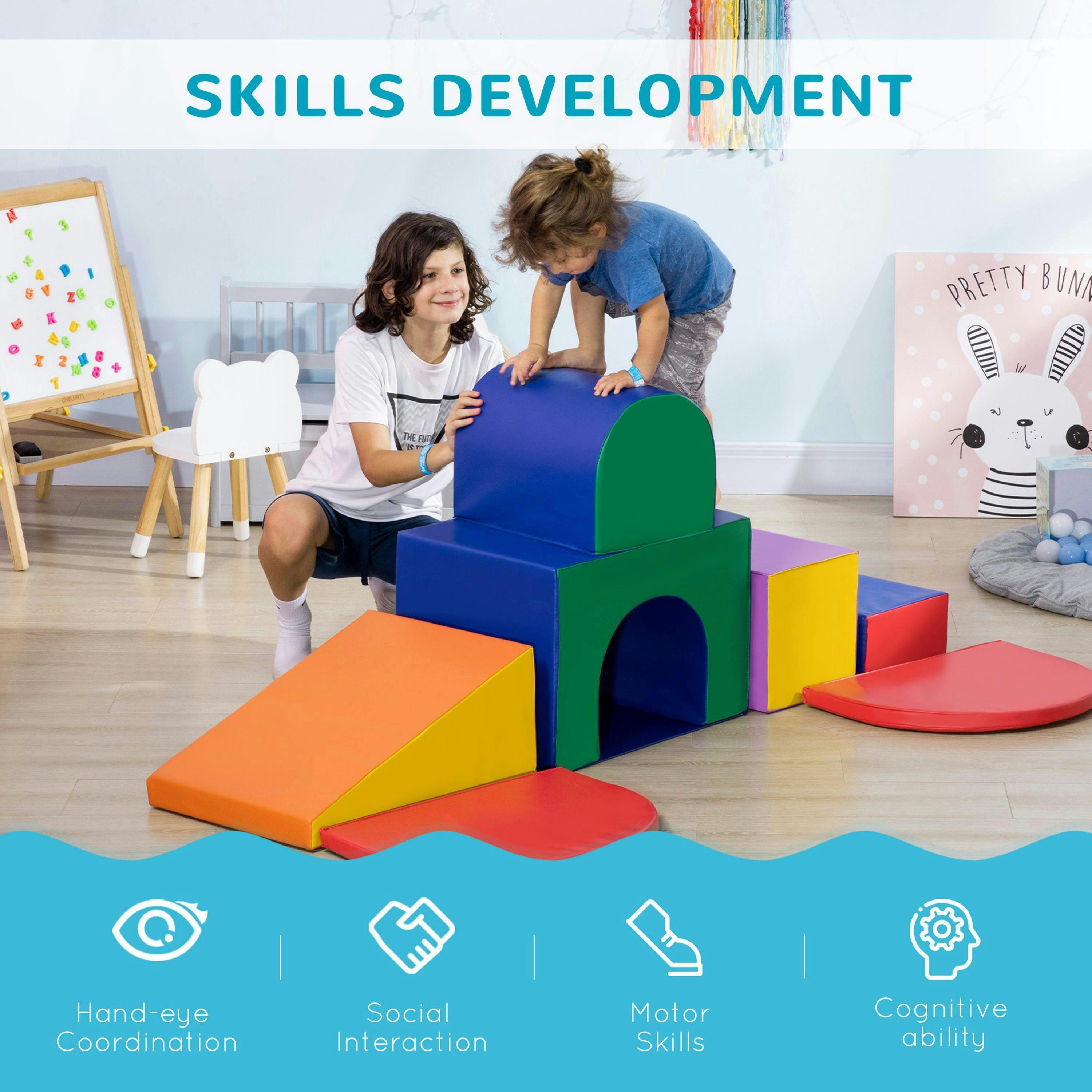 HOMCOM 7 Pieces Kids Foam Soft Play Set Toddler Indoor Climbers Play Structures , view 4 of 6