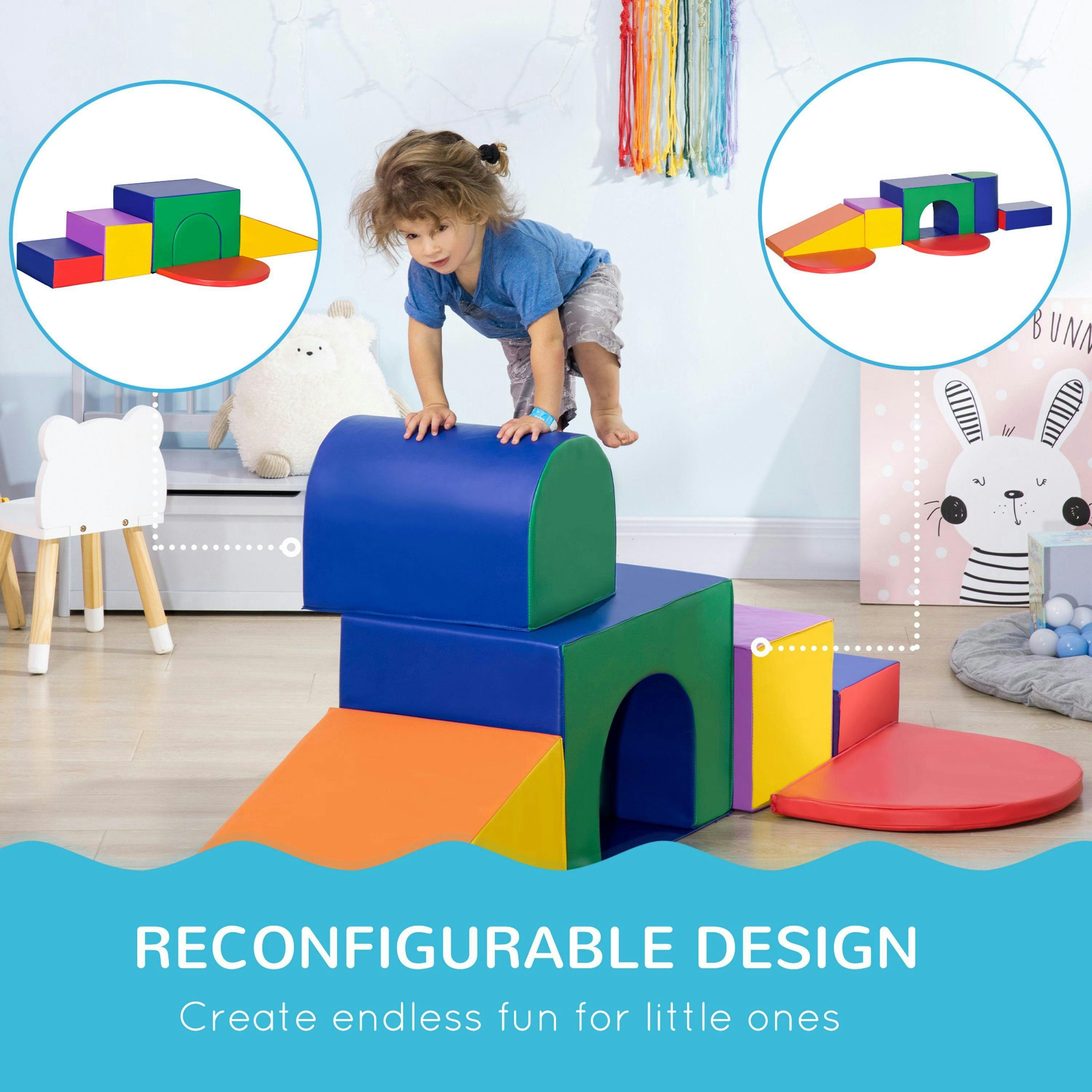 HOMCOM 7 Pieces Kids Foam Soft Play Set Toddler Indoor Climbers Play Structures , view 6 of 6