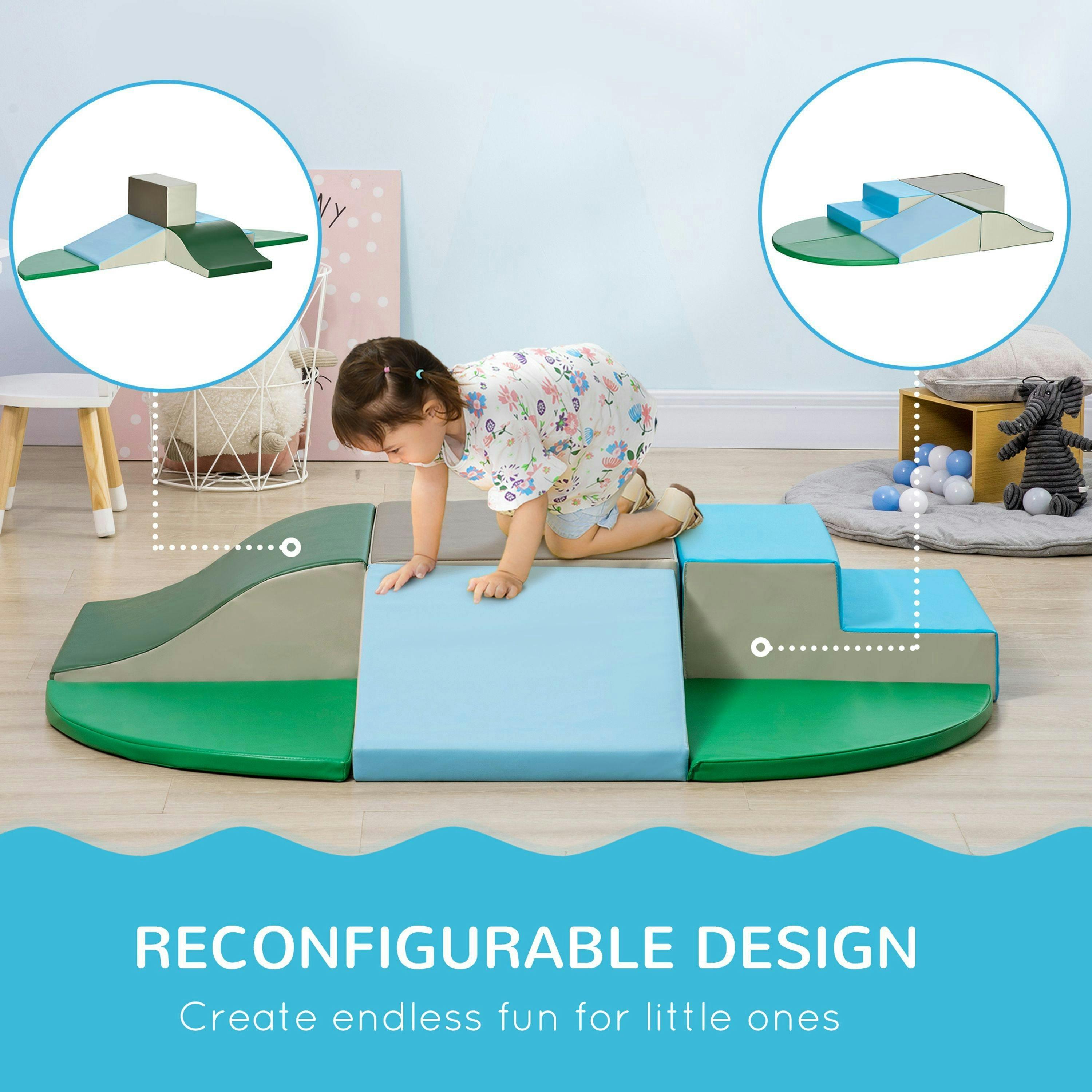 HOMCOM 6 Piece Soft Play Equipment for Kids Climb and Crawl, Multicoloured , view 6 of 6