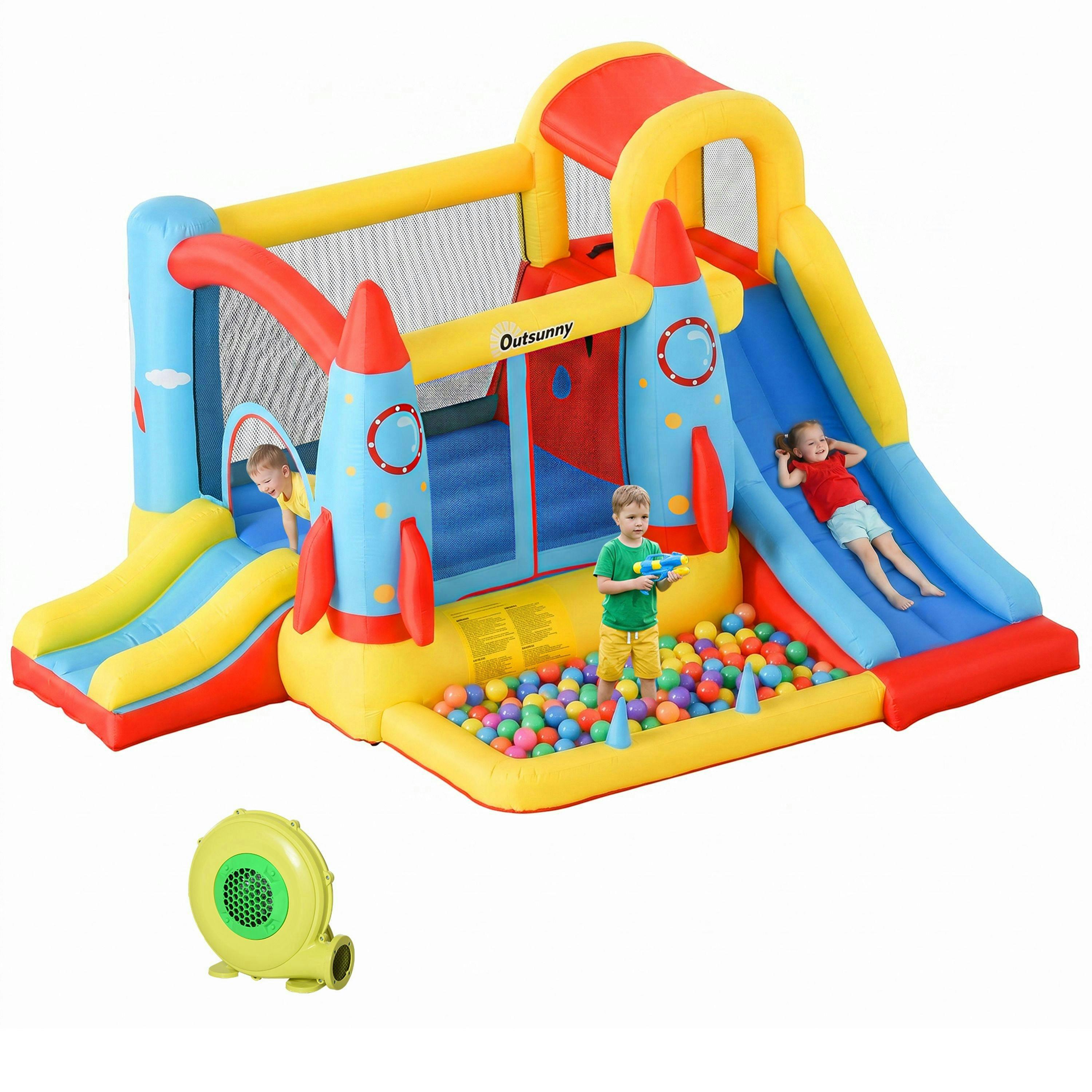 Outsunny Bouncy Castle with Slide Pool Rocket Trampoline w/ Carrybag, Blower , view 2 of 6