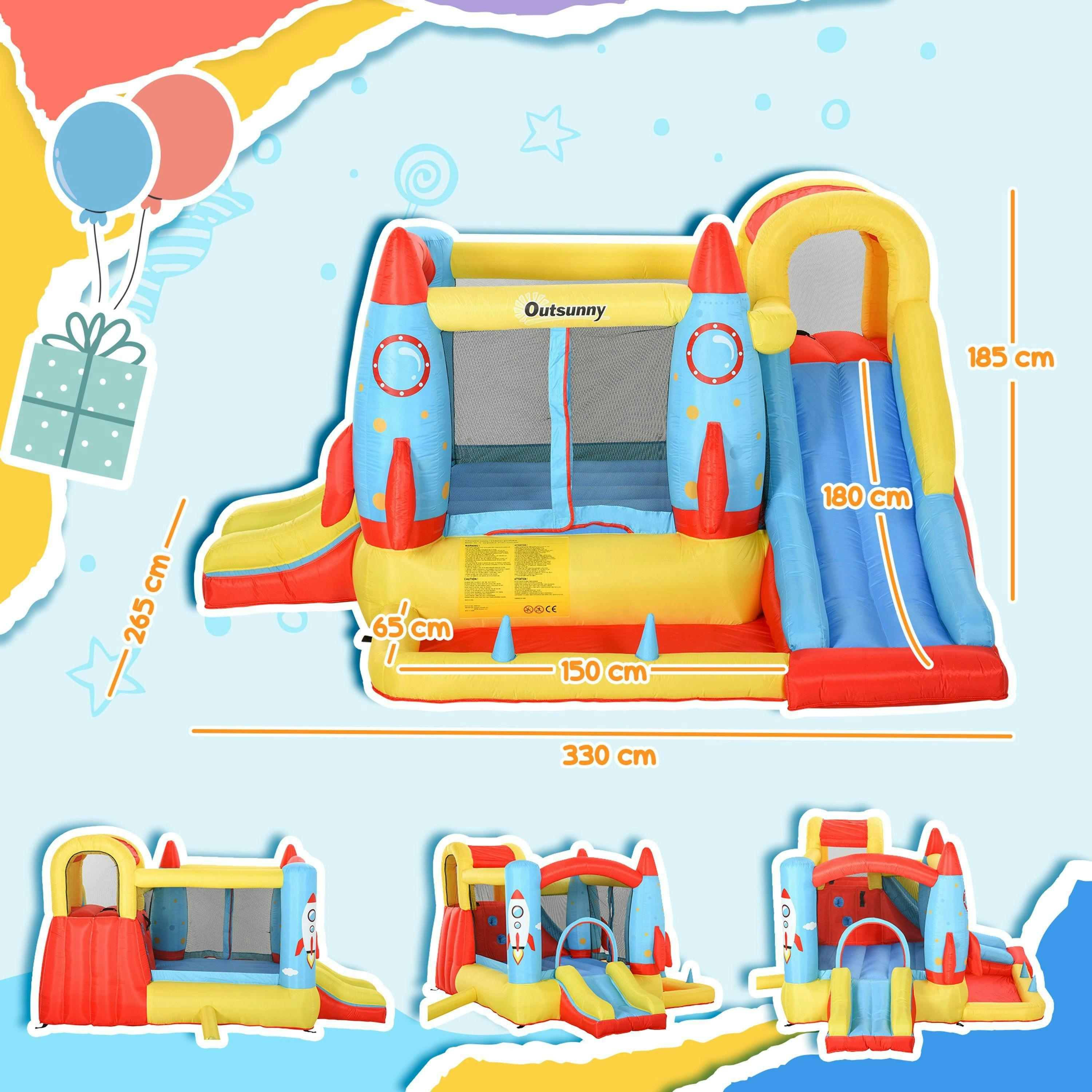 Outsunny Bouncy Castle with Slide Pool Rocket Trampoline w/ Carrybag, Blower , view 3 of 6