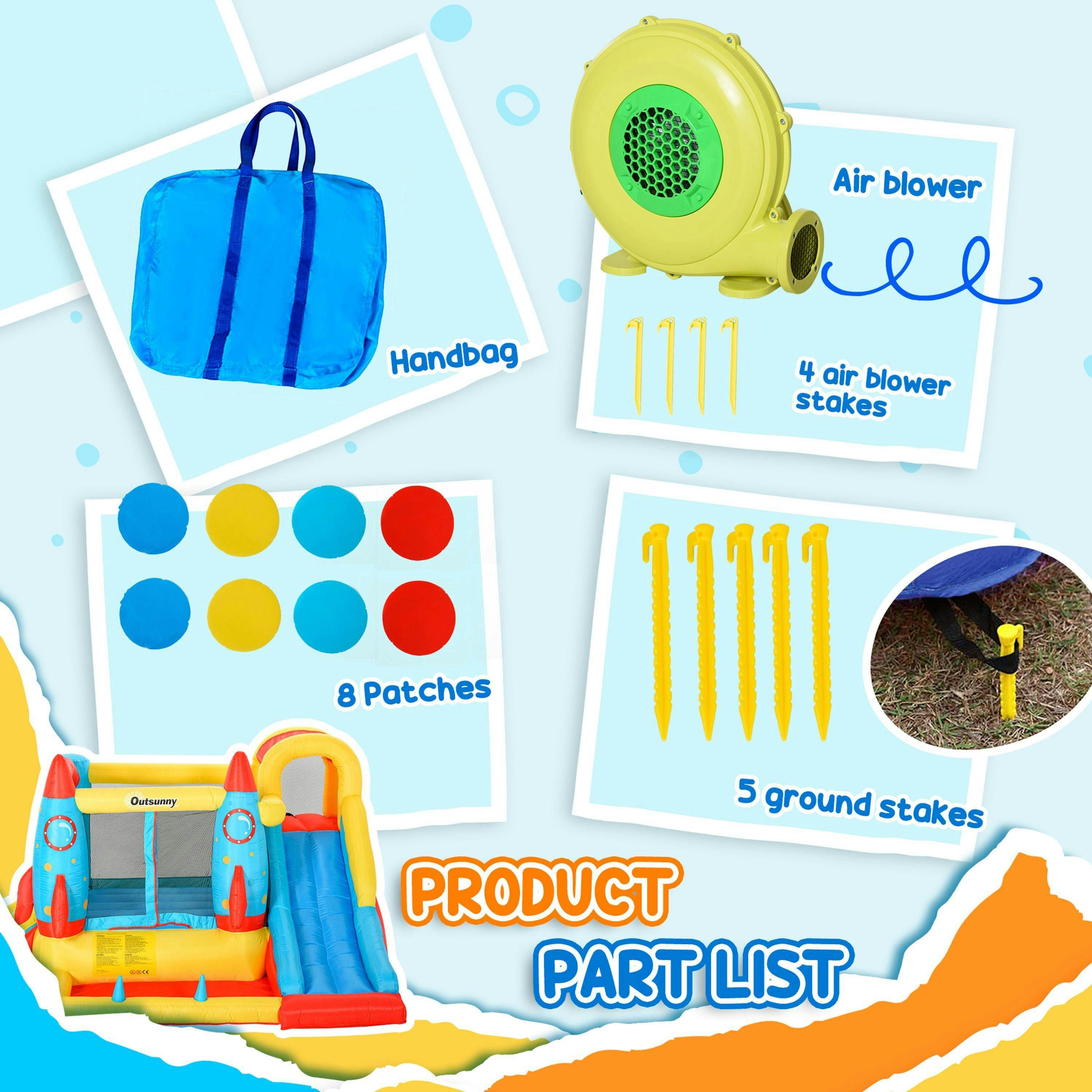 Outsunny Bouncy Castle with Slide Pool Rocket Trampoline w/ Carrybag, Blower , view 5 of 6
