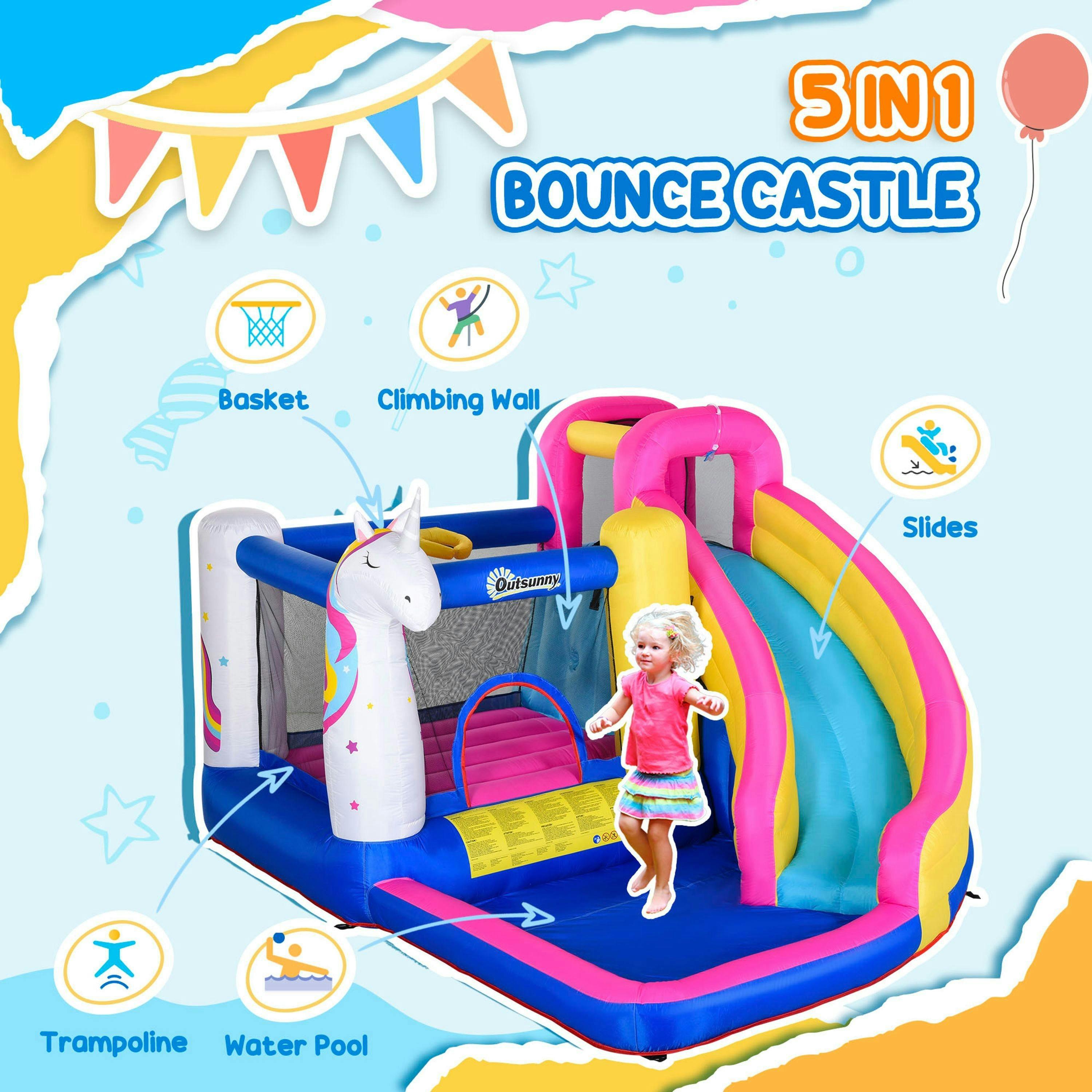 Outsunny 5 in 1 Bouncy Castle for Children with Blower, for Ages 3-8 Years , view 4 of 6
