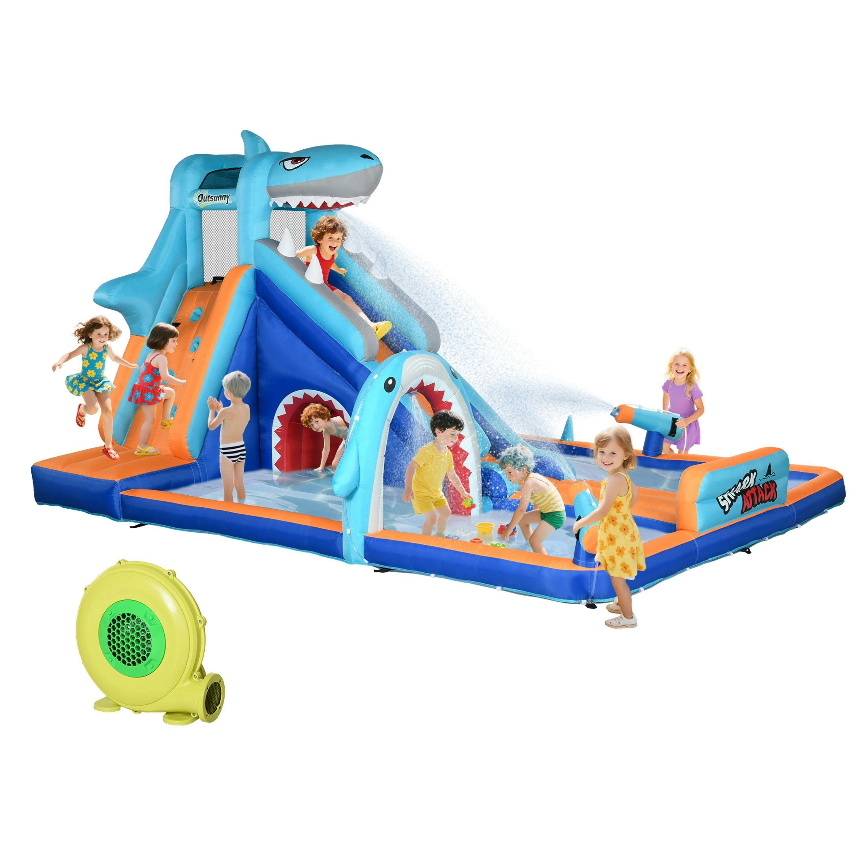 Outsunny 6 in 1 Kids Bouncy Castle w/ Slide, Pool, Trampoline, Blower , view 2 of 6