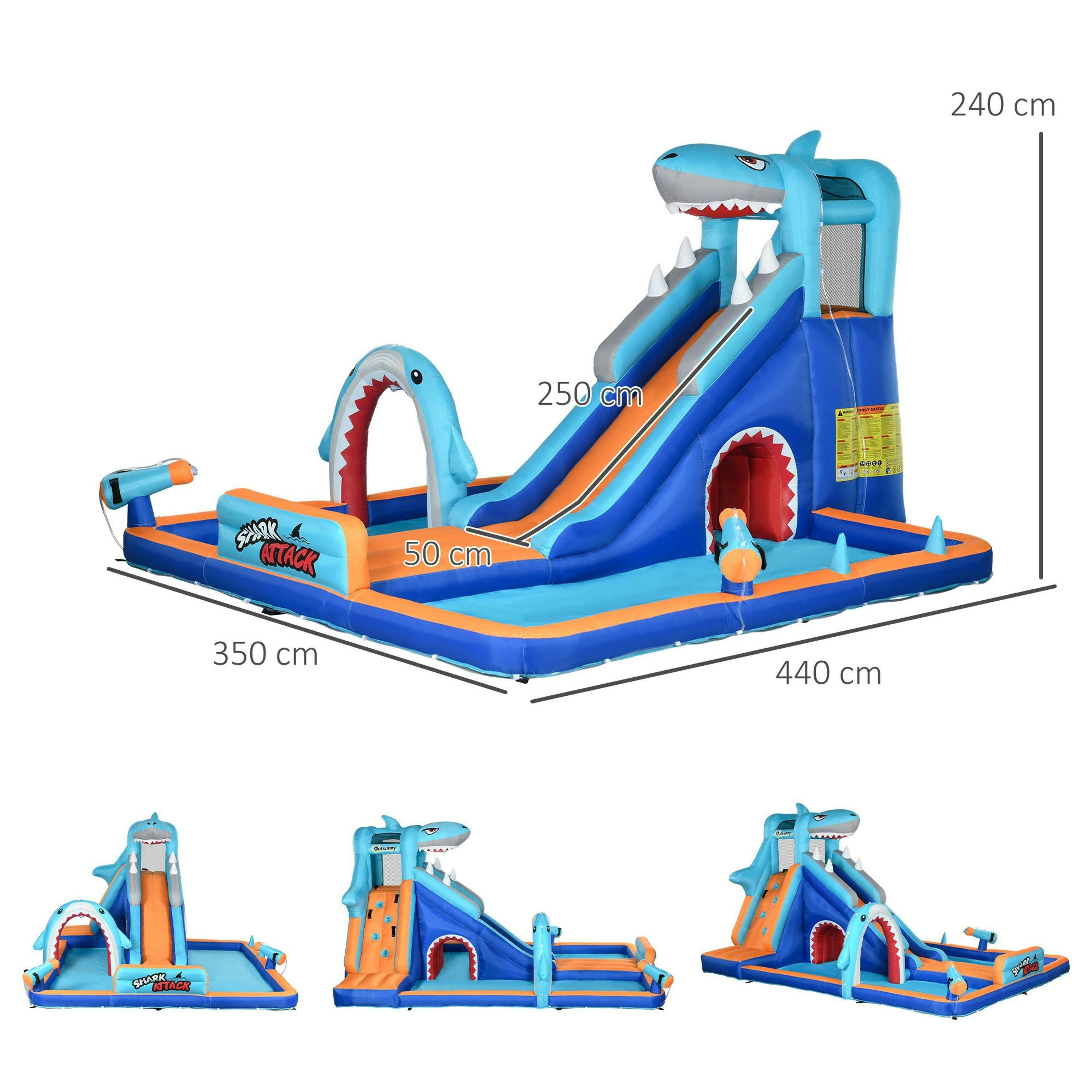 Outsunny 6 in 1 Kids Bouncy Castle w/ Slide, Pool, Trampoline, Blower , view 3 of 6