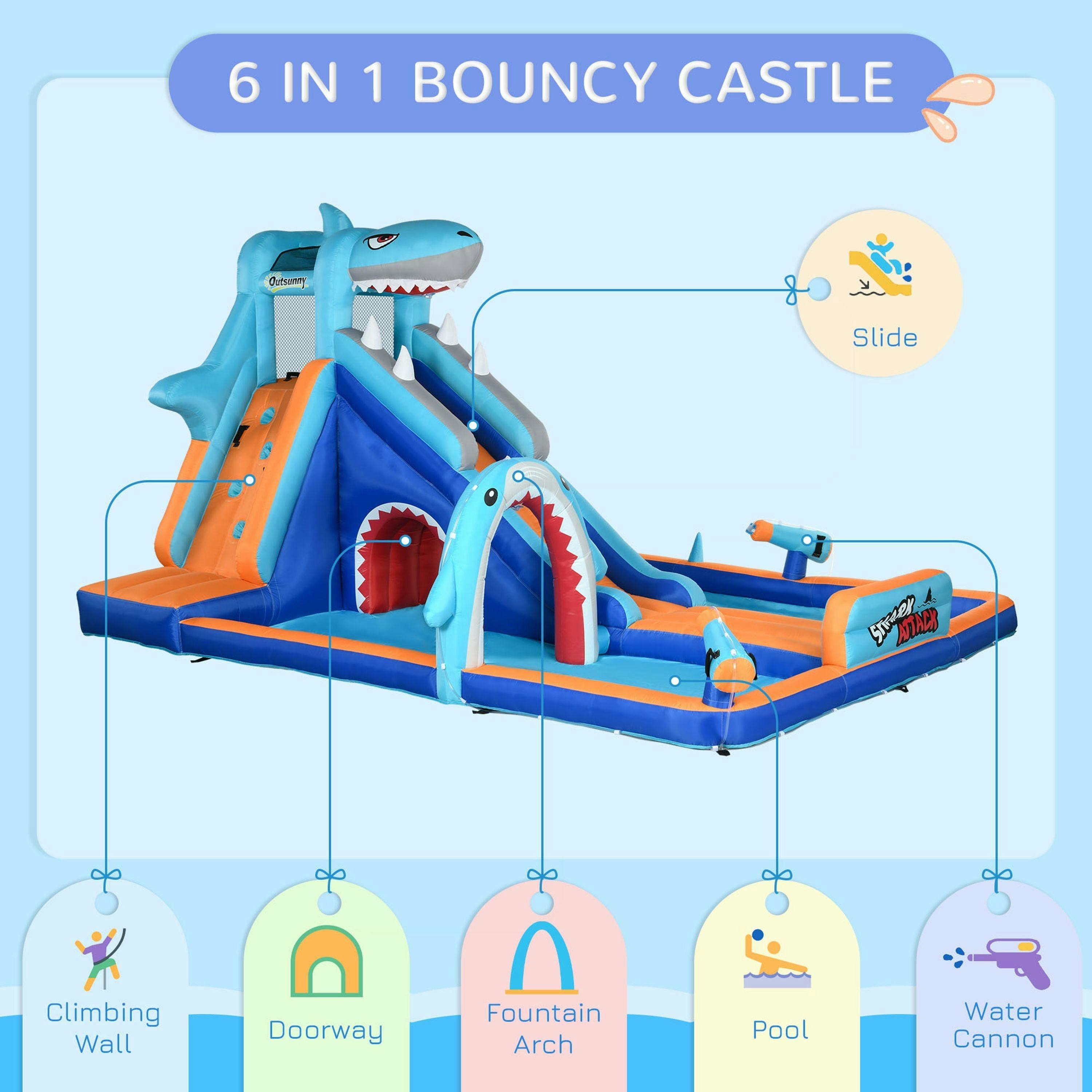 Outsunny 6 in 1 Kids Bouncy Castle w/ Slide, Pool, Trampoline, Blower , view 4 of 6