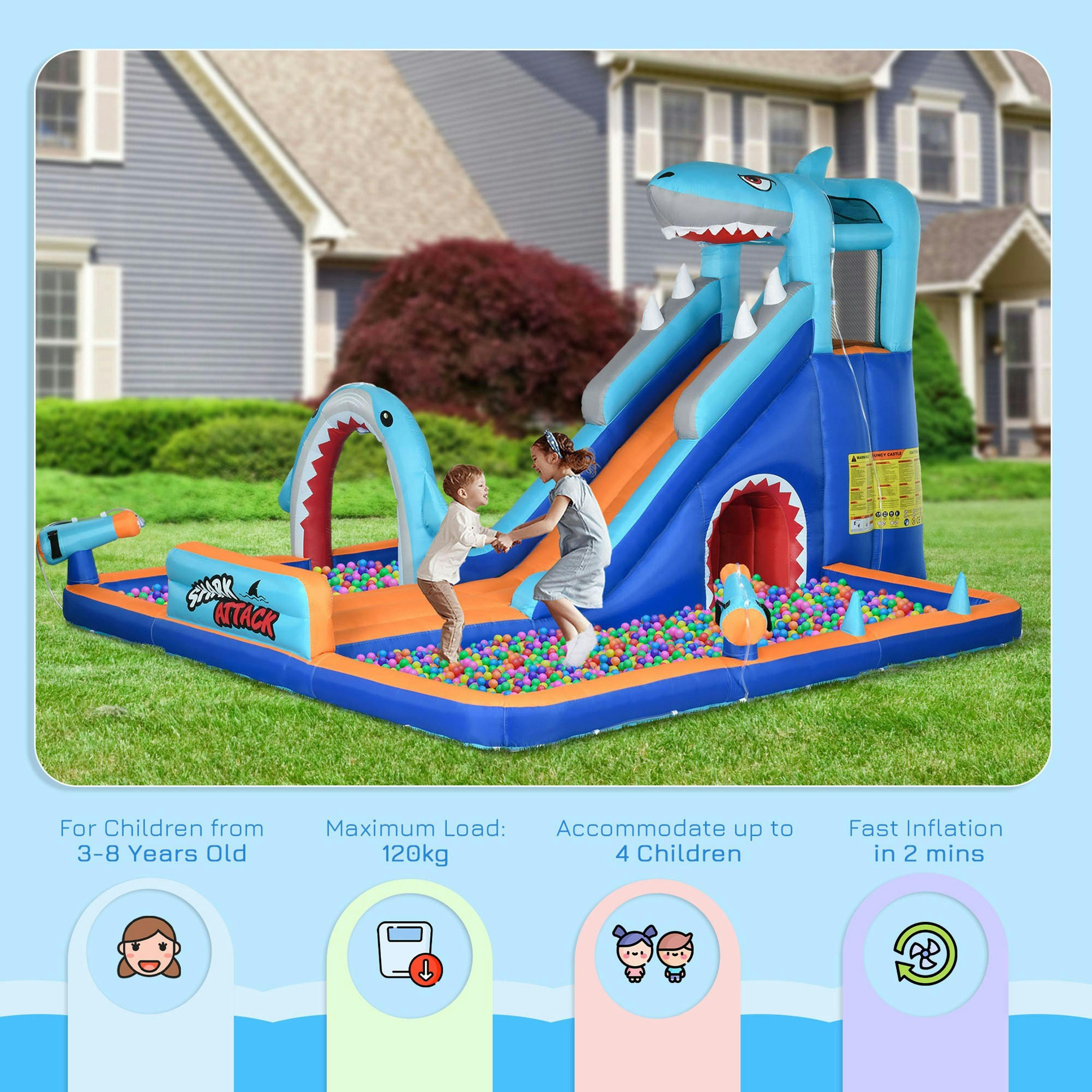 Outsunny 6 in 1 Kids Bouncy Castle w/ Slide, Pool, Trampoline, Blower , view 5 of 6