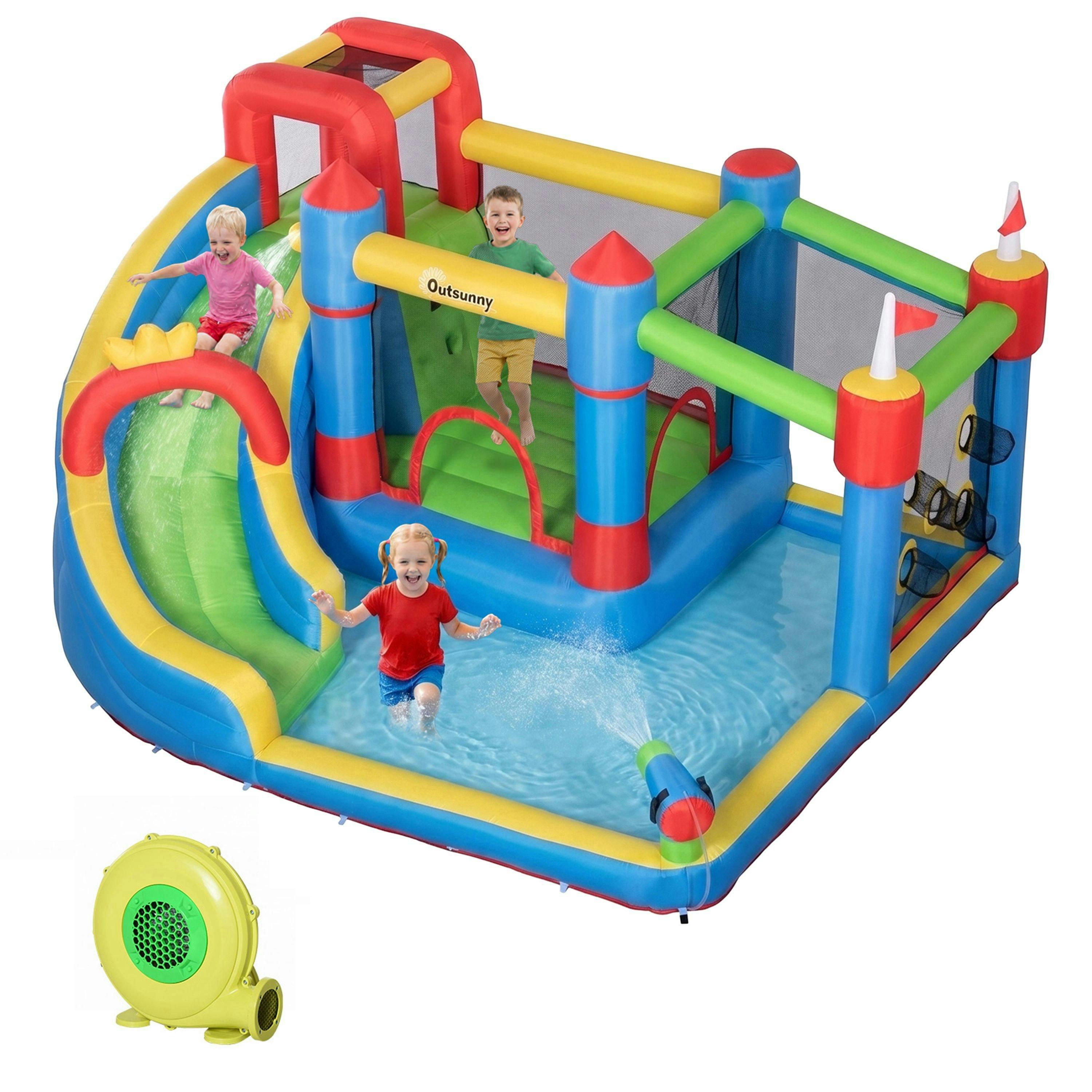 Outsunny Kids Inflatable Bouncy Castle 6 in 1 Water Slide Water Gun , view 2 of 6