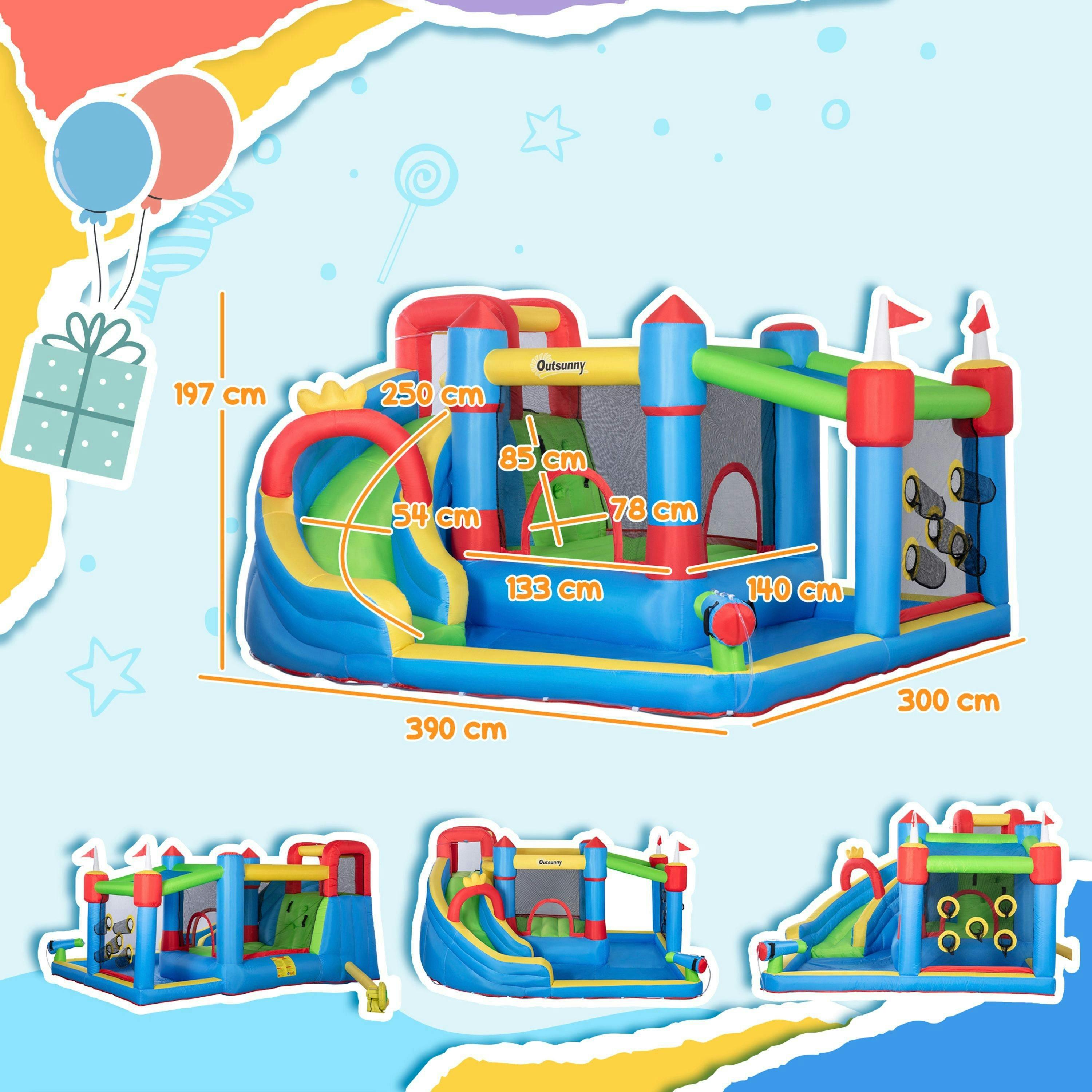 Outsunny Kids Inflatable Bouncy Castle 6 in 1 Water Slide Water Gun , view 3 of 6