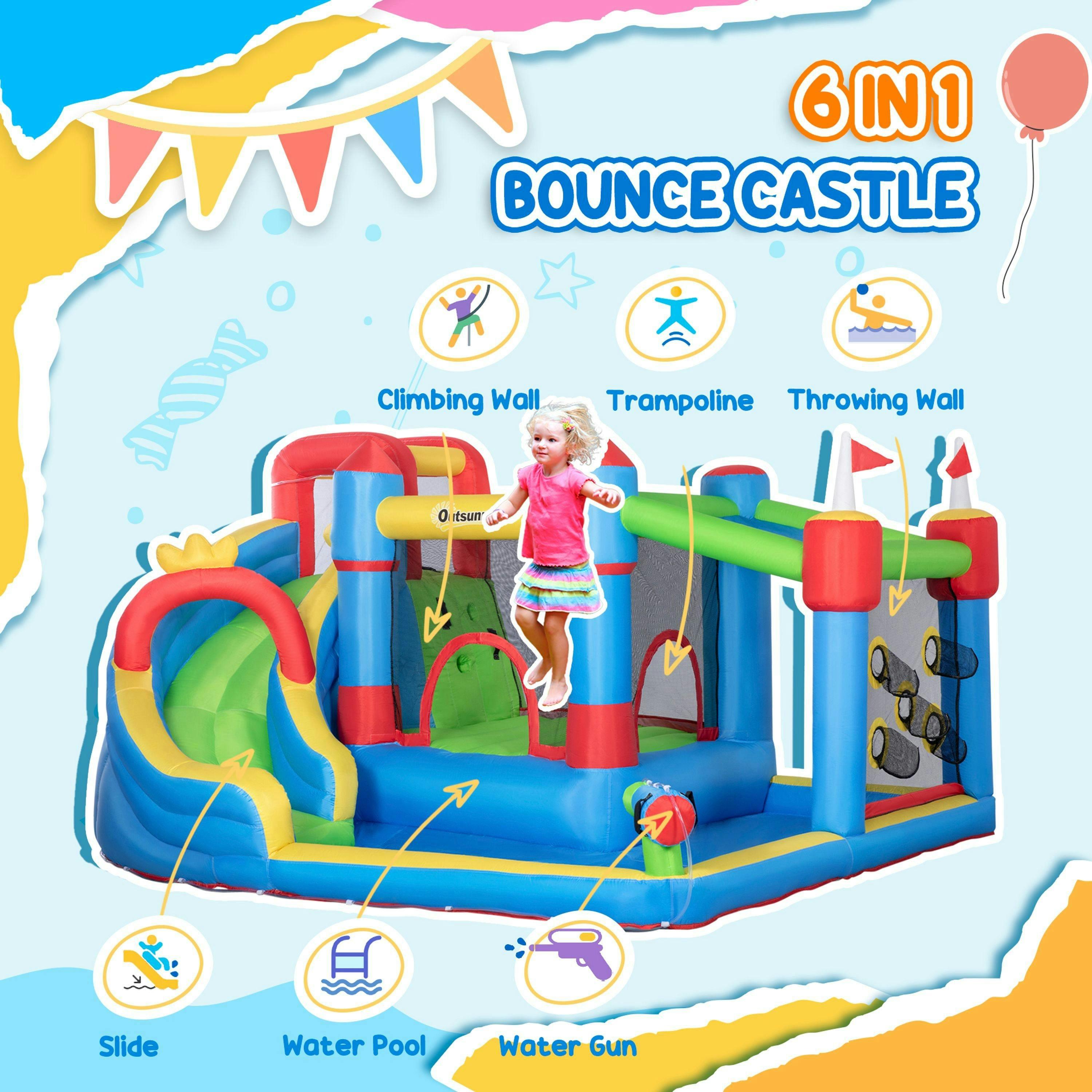 Outsunny Kids Inflatable Bouncy Castle 6 in 1 Water Slide Water Gun , view 4 of 6