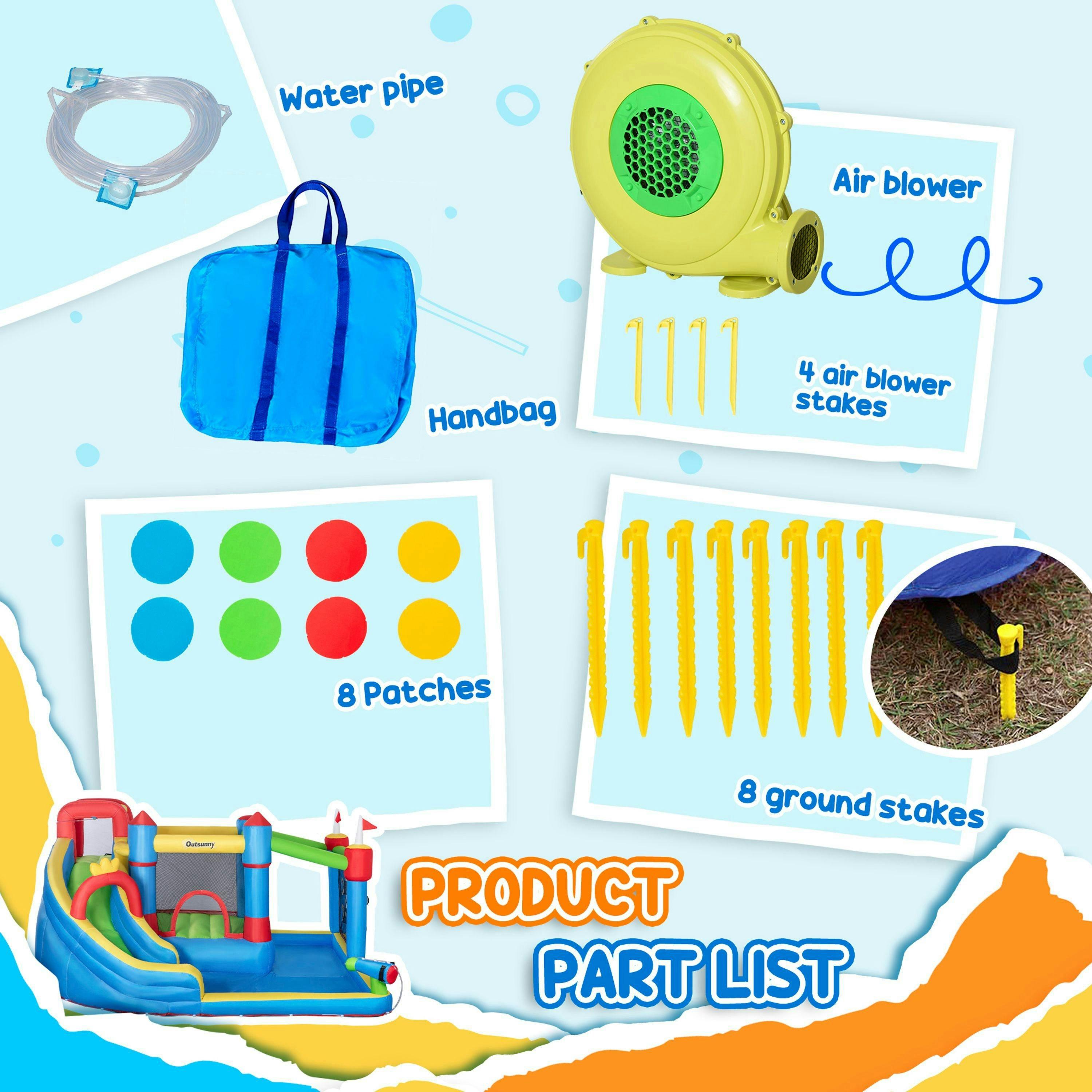 Outsunny Kids Inflatable Bouncy Castle 6 in 1 Water Slide Water Gun , view 5 of 6