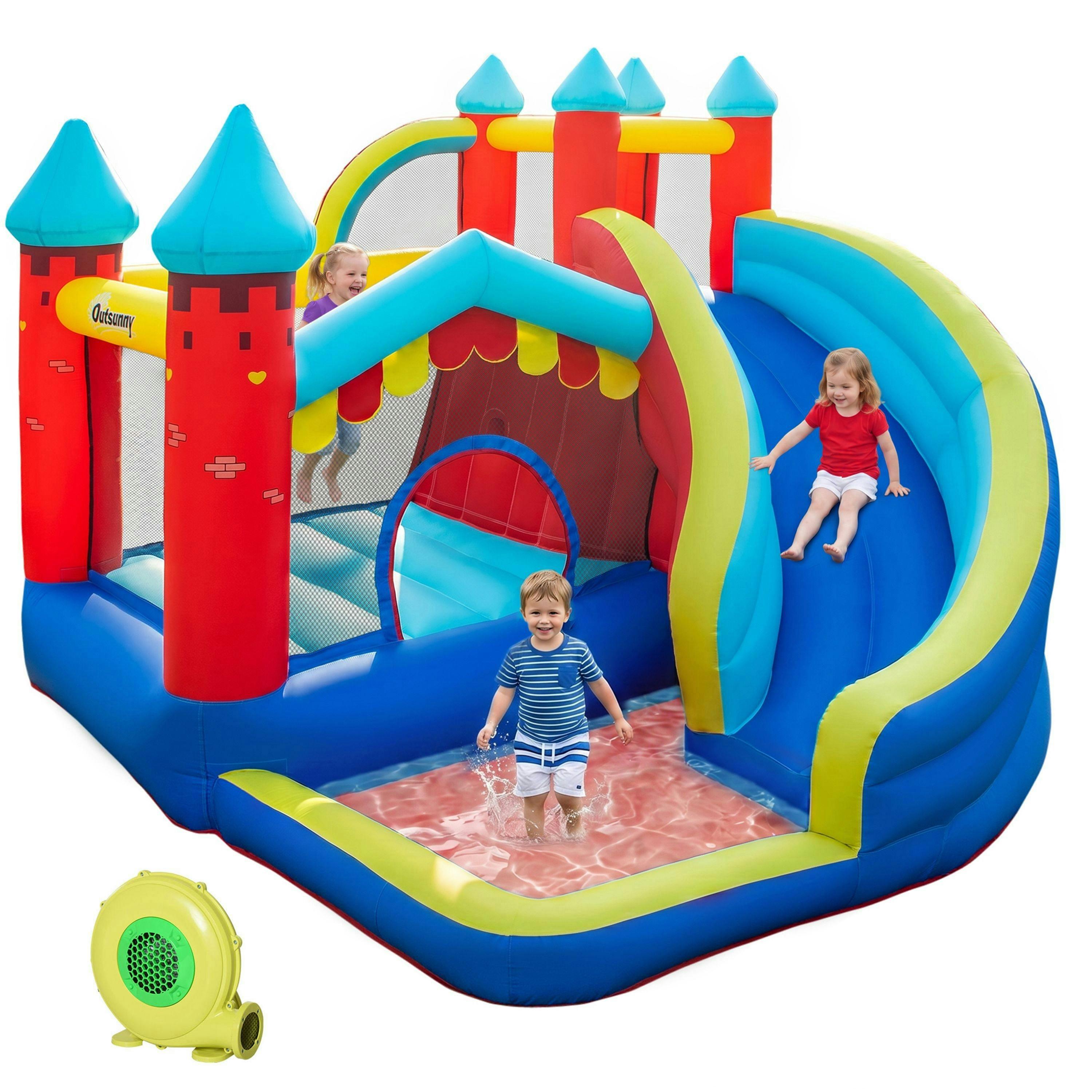 Outsunny Kids Bouncy Castle w/ Slide, Pool, Trampoline, Climbing Wall, Blower , view 2 of 6