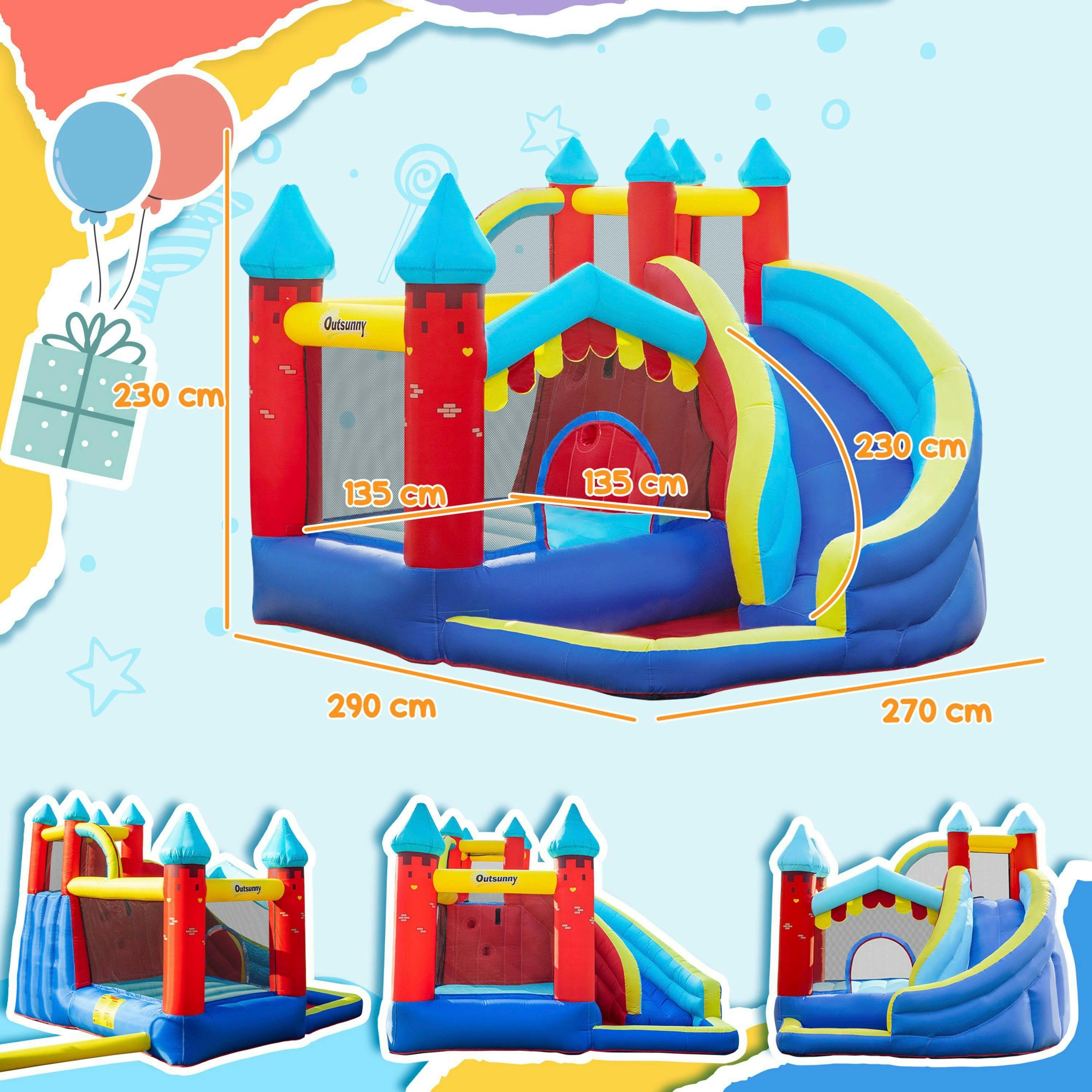 Outsunny Kids Bouncy Castle w/ Slide, Pool, Trampoline, Climbing Wall, Blower , view 3 of 6