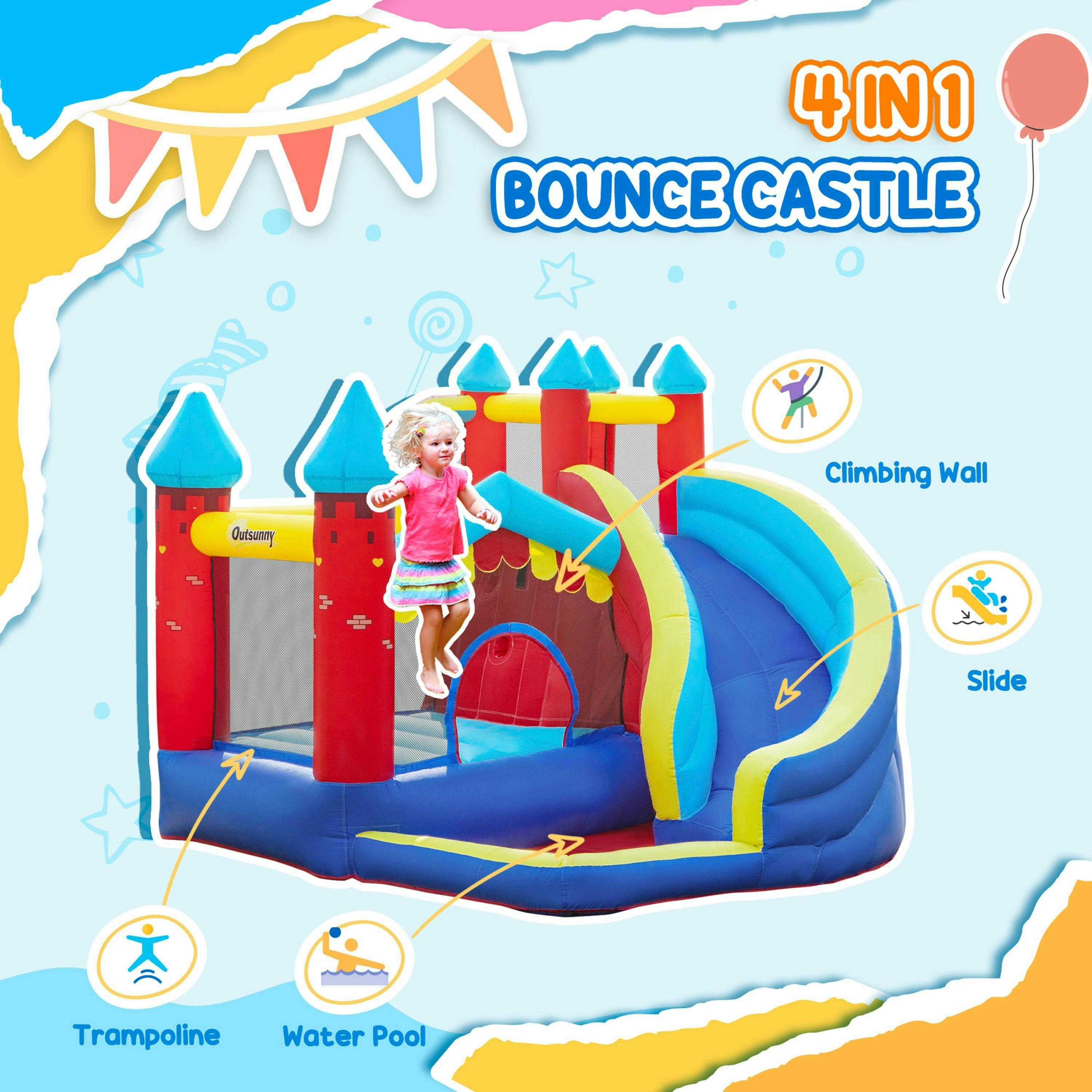 Outsunny Kids Bouncy Castle w/ Slide, Pool, Trampoline, Climbing Wall, Blower , view 4 of 6