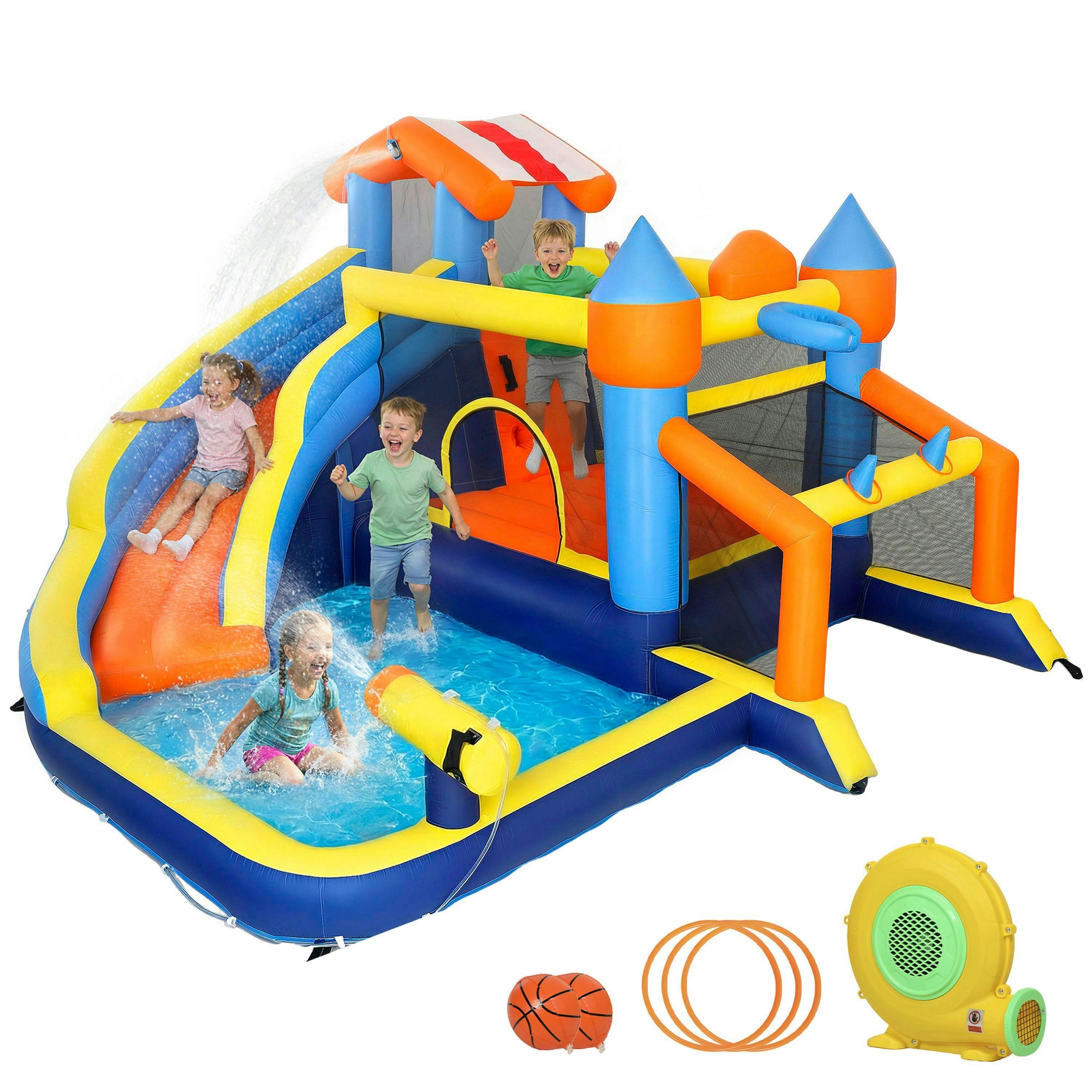 AIYAPLAY Inflatable Bounce House with Long Slide, Splash Pool, 550W Blower , view 2 of 6