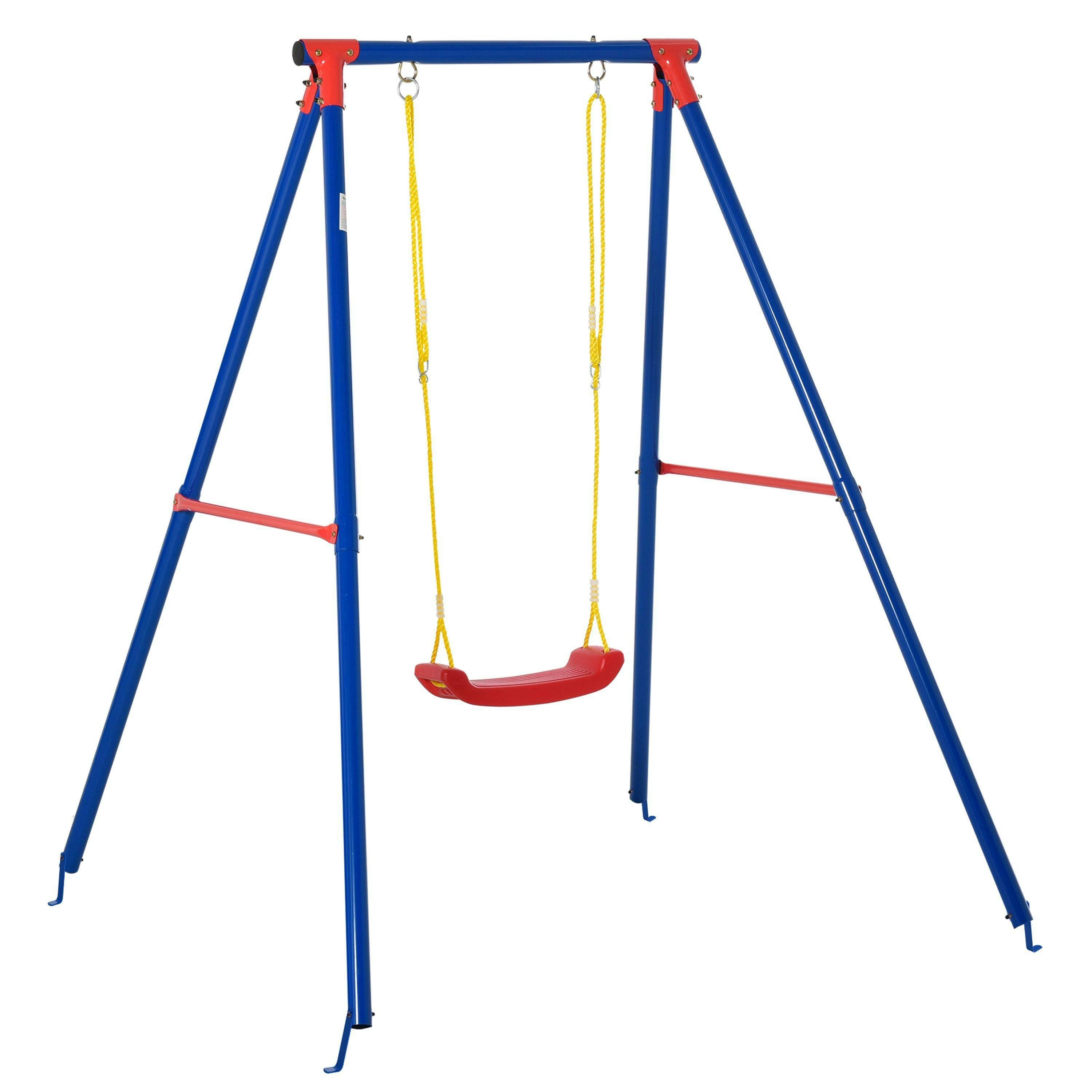 Outsunny Metal Swing Set w/ Adjustable Rope A-Frame Stand Outdoor Playset , view 2 of 6