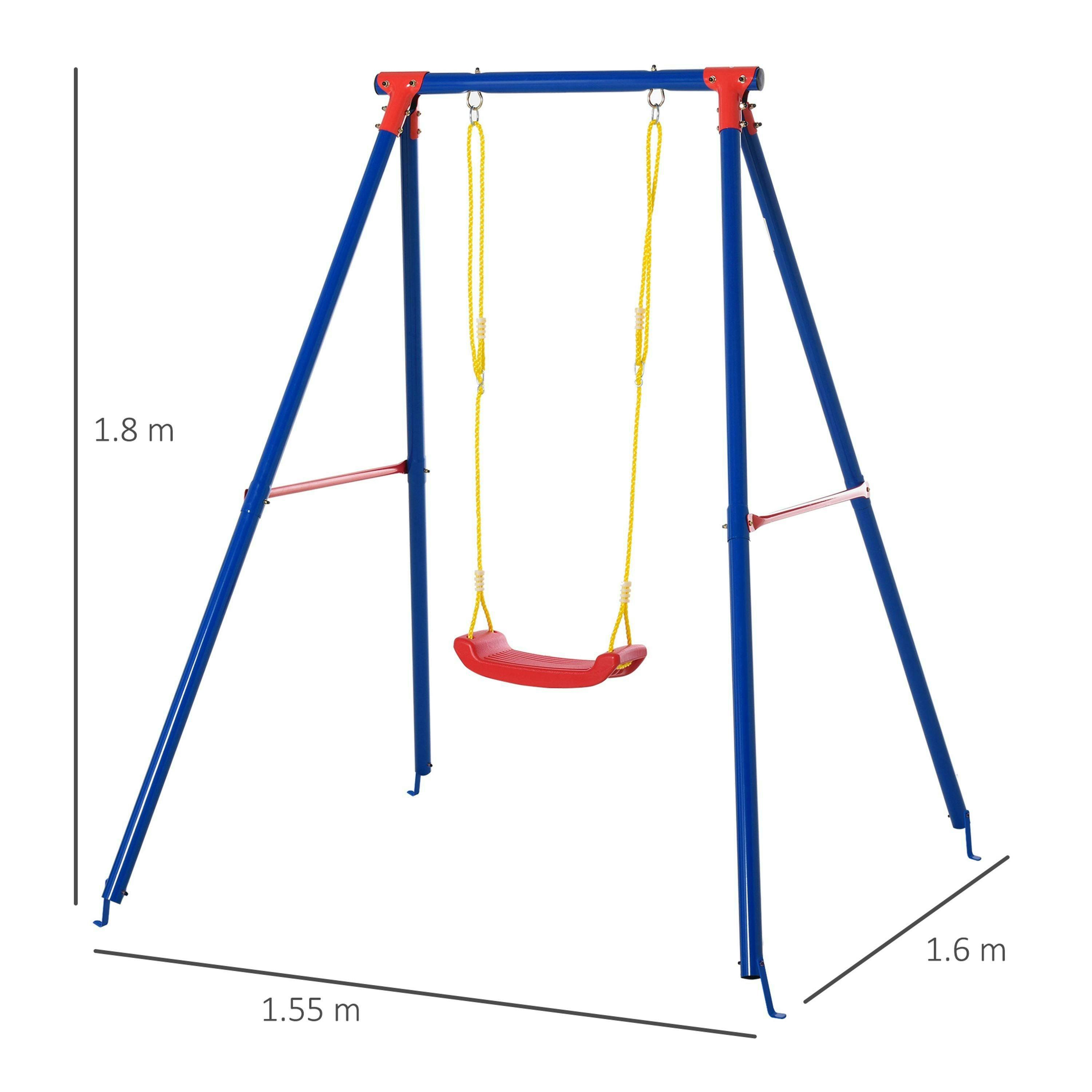 Outsunny Metal Swing Set w/ Adjustable Rope A-Frame Stand Outdoor Playset , view 3 of 6