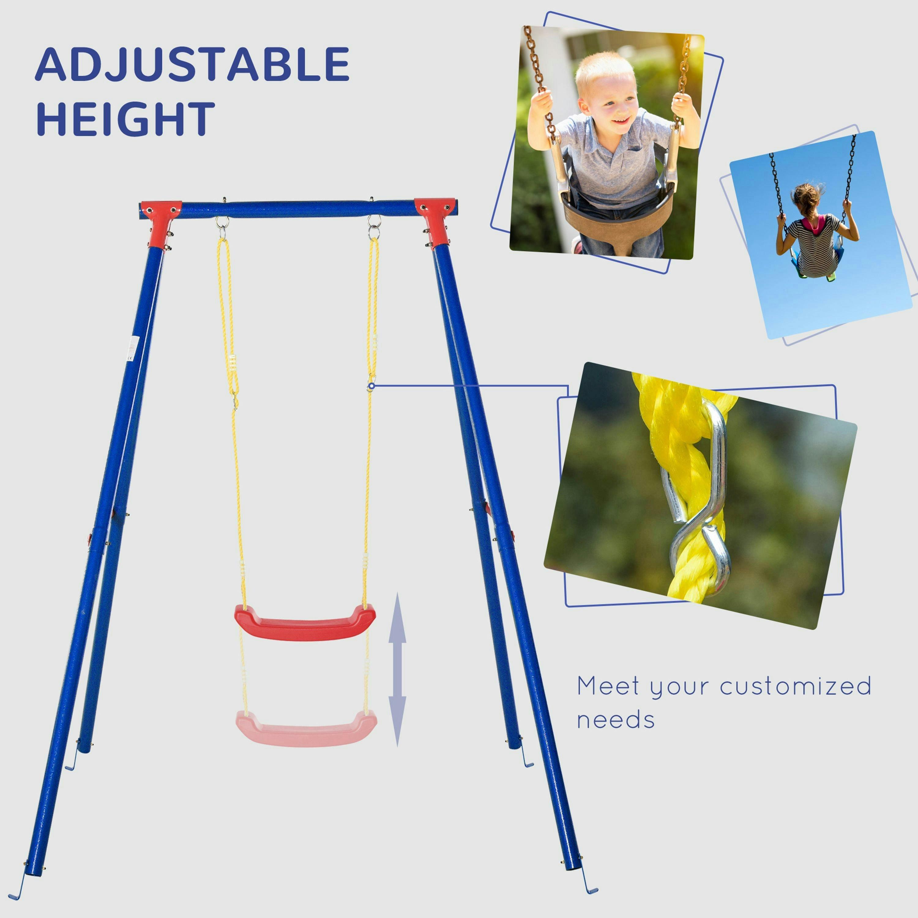 Outsunny Metal Swing Set w/ Adjustable Rope A-Frame Stand Outdoor Playset , view 4 of 6