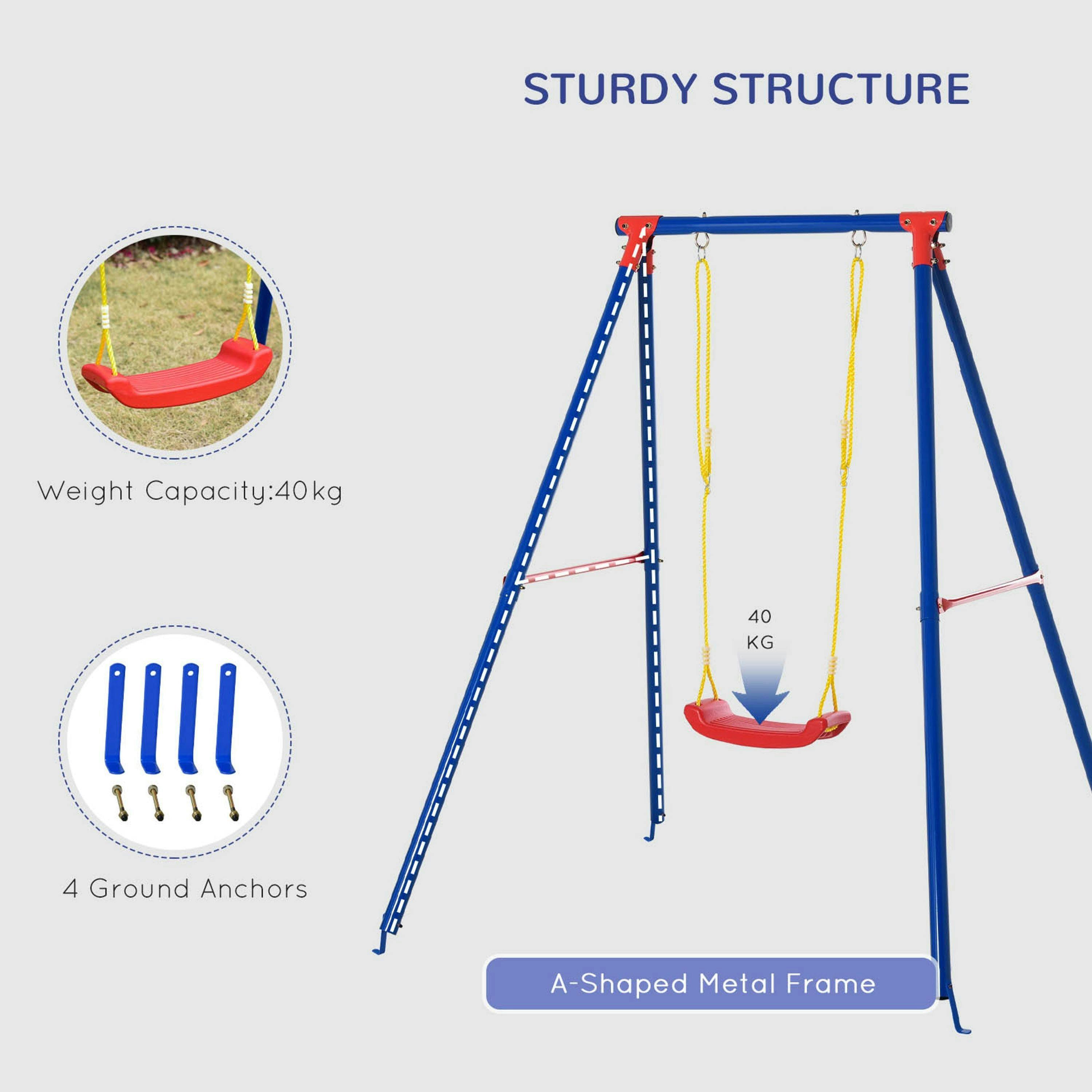 Outsunny Metal Swing Set w/ Adjustable Rope A-Frame Stand Outdoor Playset , view 6 of 6