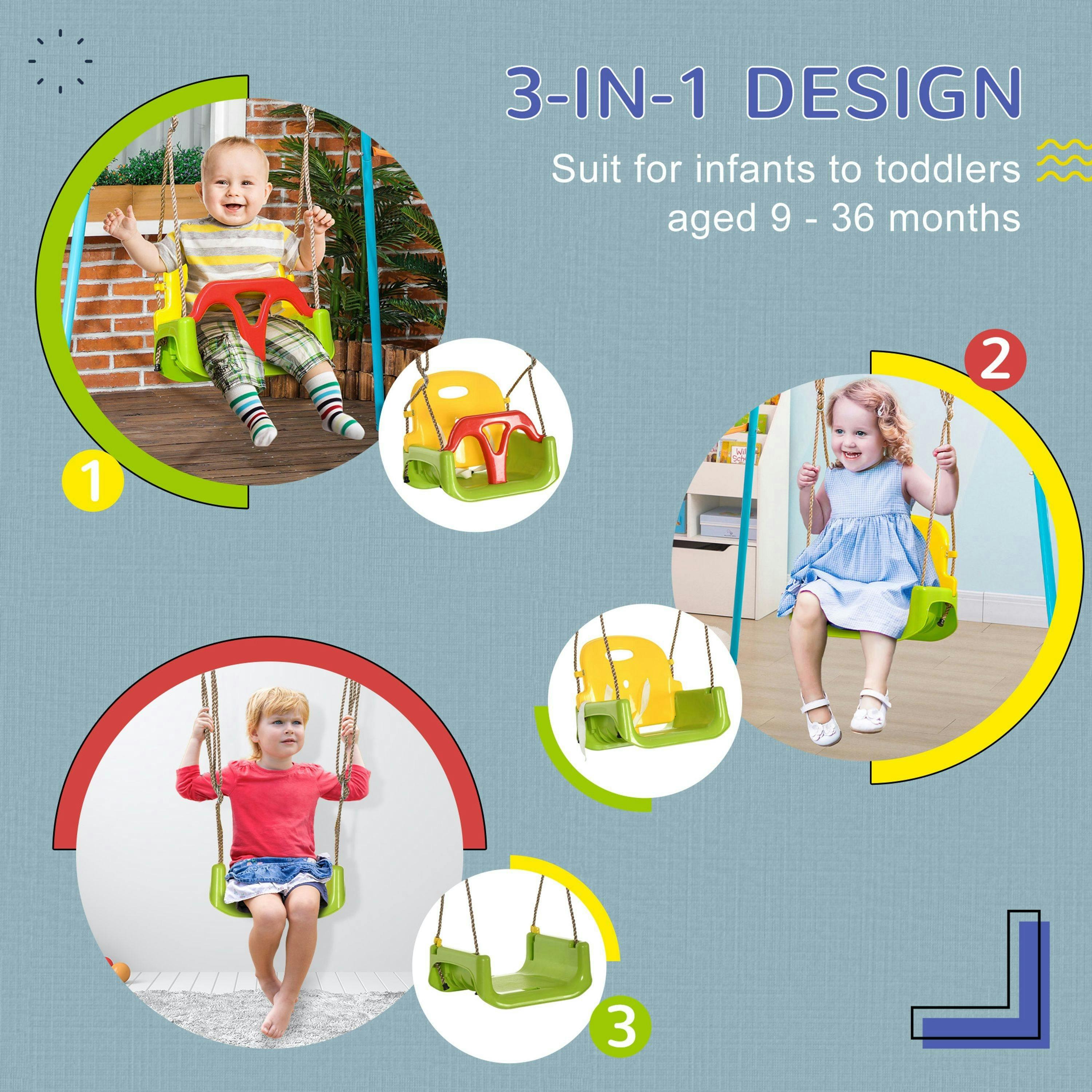 Outsunny 3 in 1 Kids Swing Seat, Adjustable Toddler Swing Chair , view 4 of 6