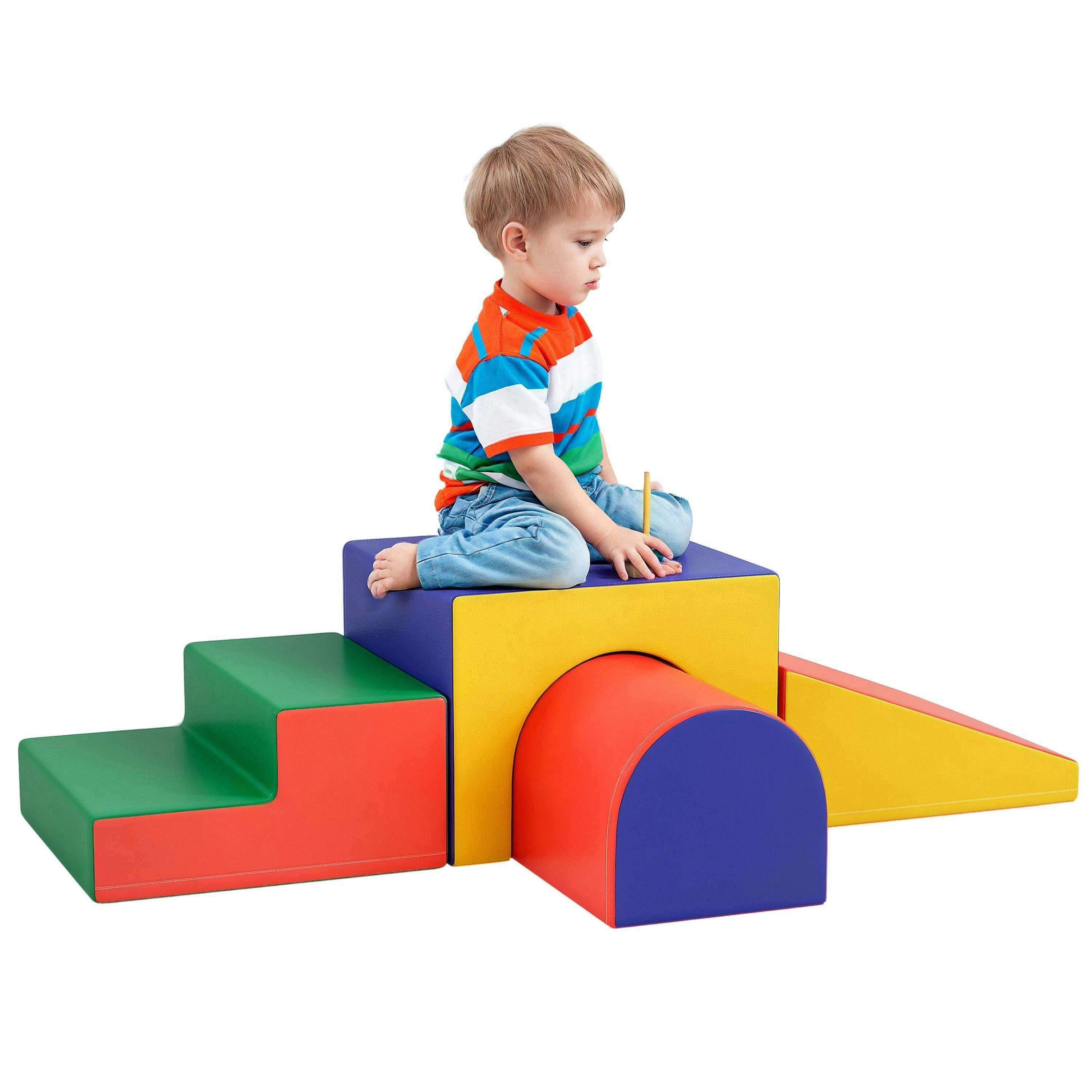 HOMCOM 4-Piece Soft Play Set, Baby Foam Block, For Ages 1-3 Years, Red , view 2 of 6