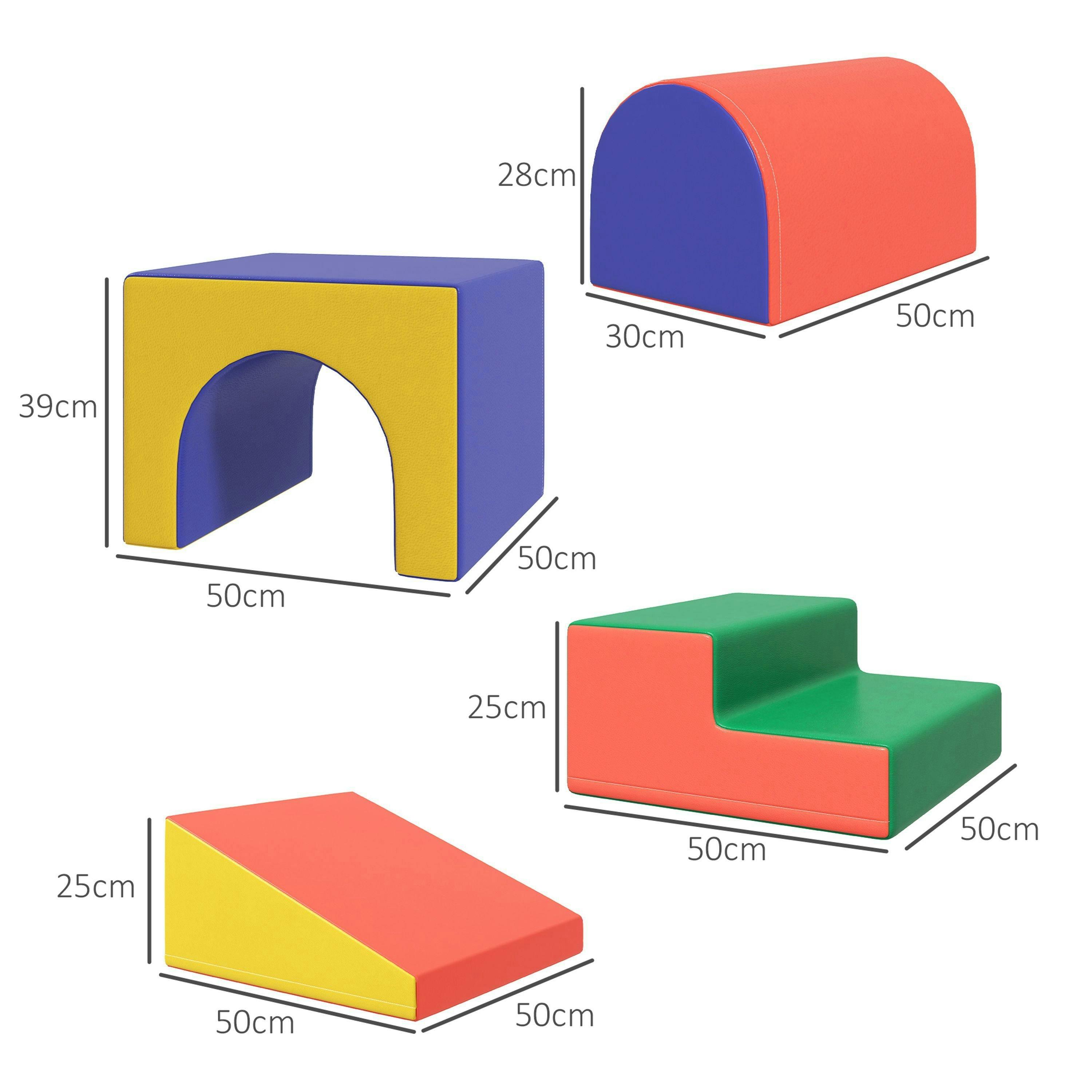 HOMCOM 4-Piece Soft Play Set, Baby Foam Block, For Ages 1-3 Years, Red , view 3 of 6