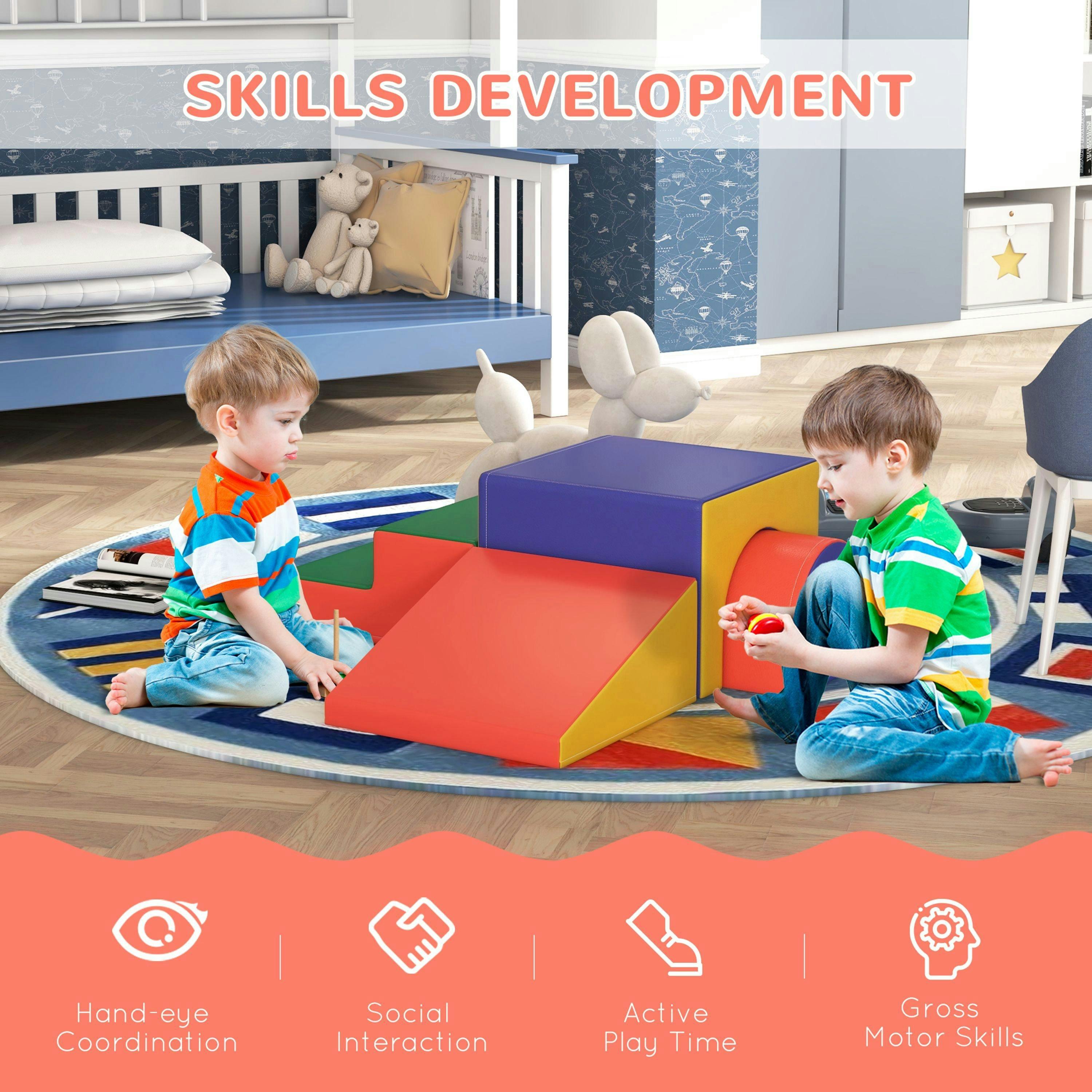 HOMCOM 4-Piece Soft Play Set, Baby Foam Block, For Ages 1-3 Years, Red , view 4 of 6