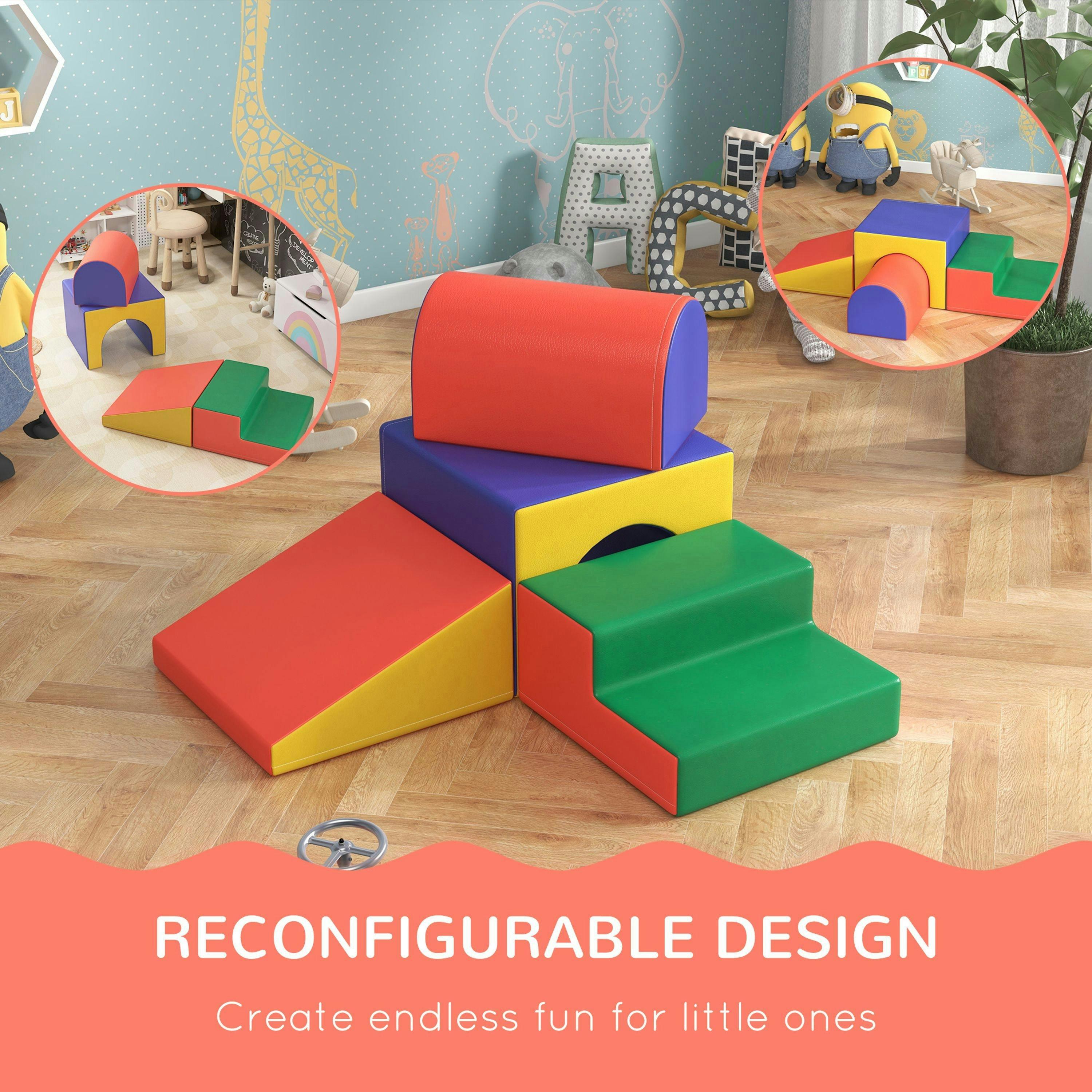 HOMCOM 4-Piece Soft Play Set, Baby Foam Block, For Ages 1-3 Years, Red , view 6 of 6