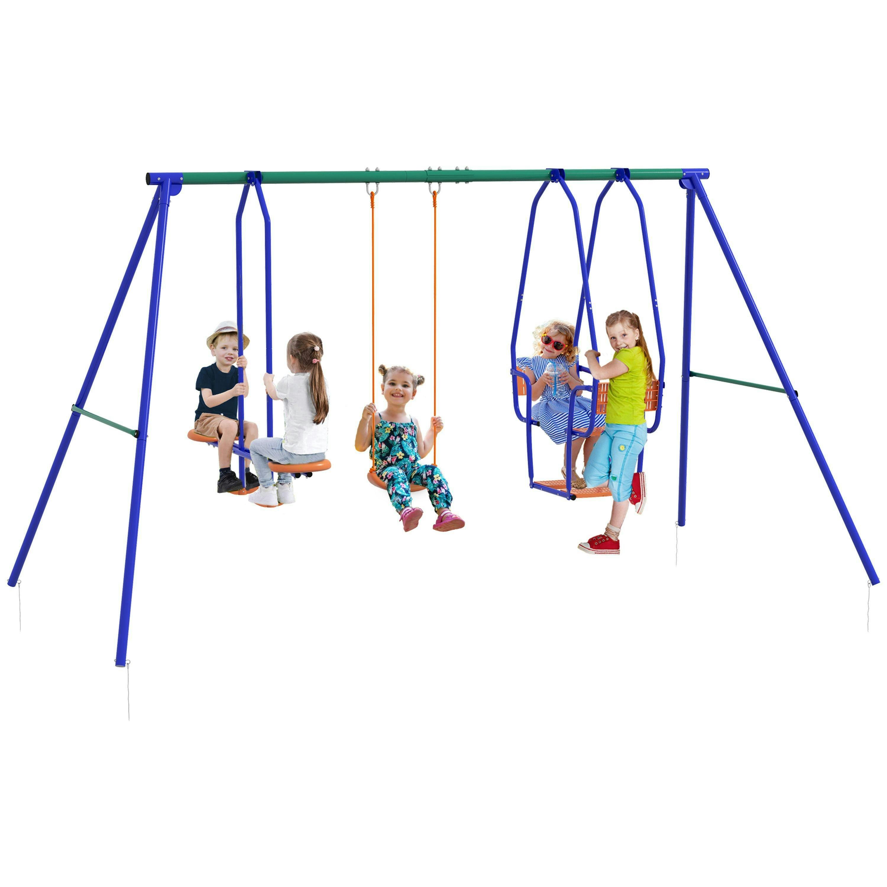 Outsunny 3 in 1 Metal Kids Swing Set with Swing, Glider, Rocking Chair , view 2 of 6