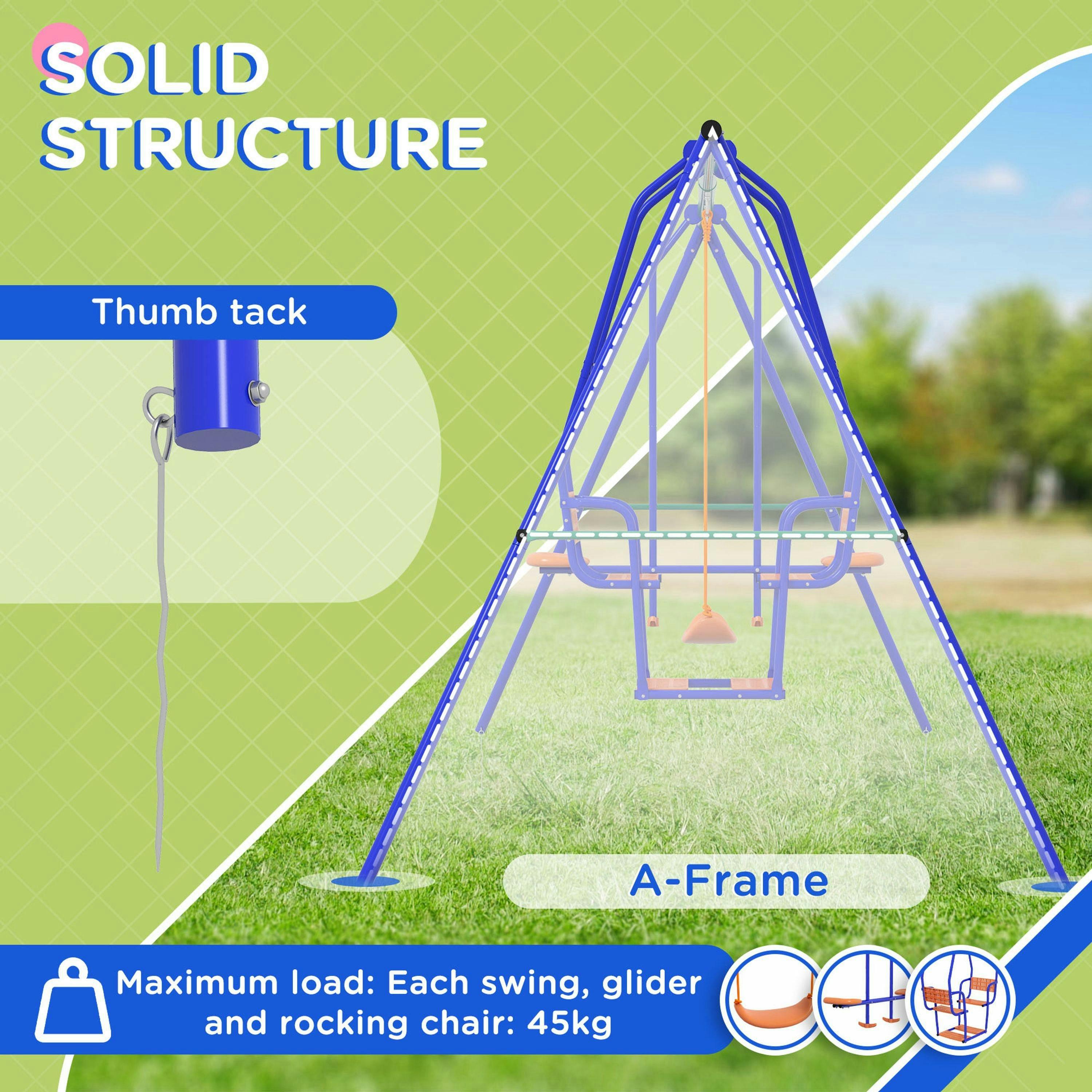 Outsunny 3 in 1 Metal Kids Swing Set with Swing, Glider, Rocking Chair , view 4 of 6