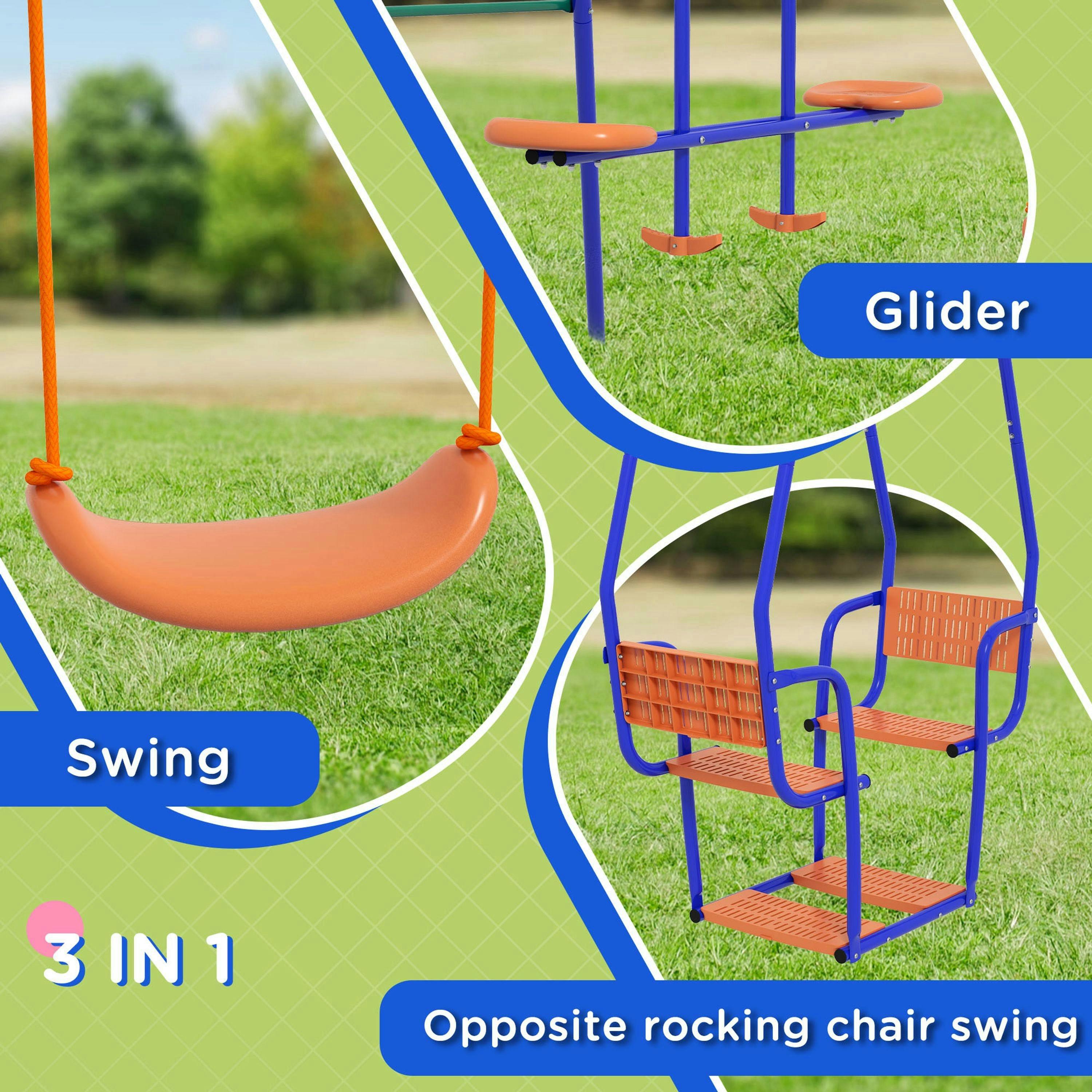 Outsunny 3 in 1 Metal Kids Swing Set with Swing, Glider, Rocking Chair , view 5 of 6
