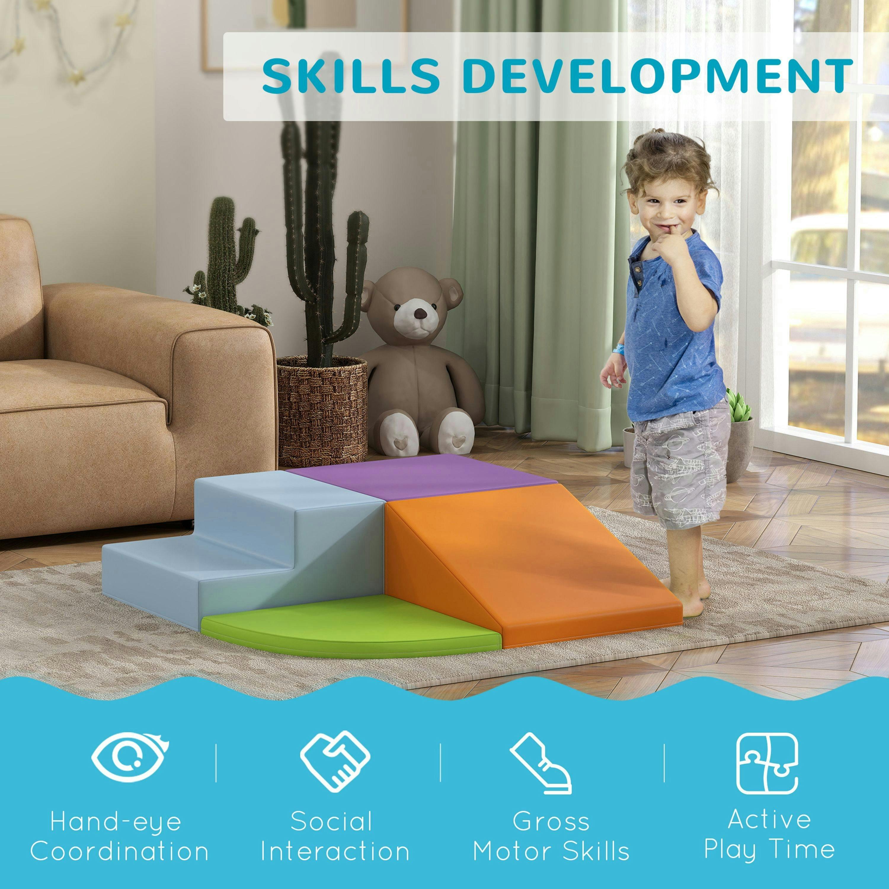 HOMCOM 4-piece Soft Play Set Climb and Crawl Foam Activity Toys Orange , view 4 of 6