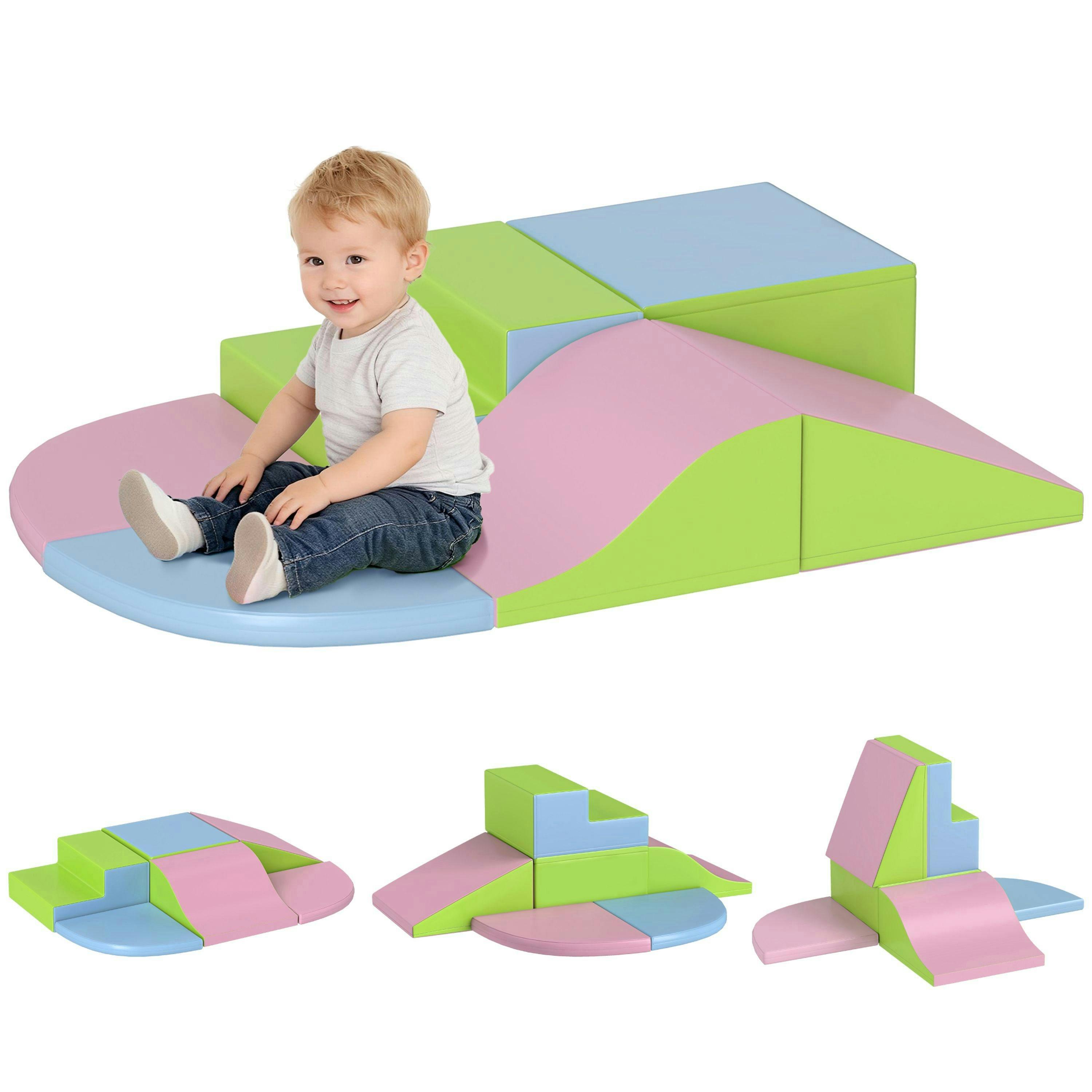 HOMCOM 6 Piece Soft Play Equipment for Kids Climb and Crawl, Pink , view 2 of 6