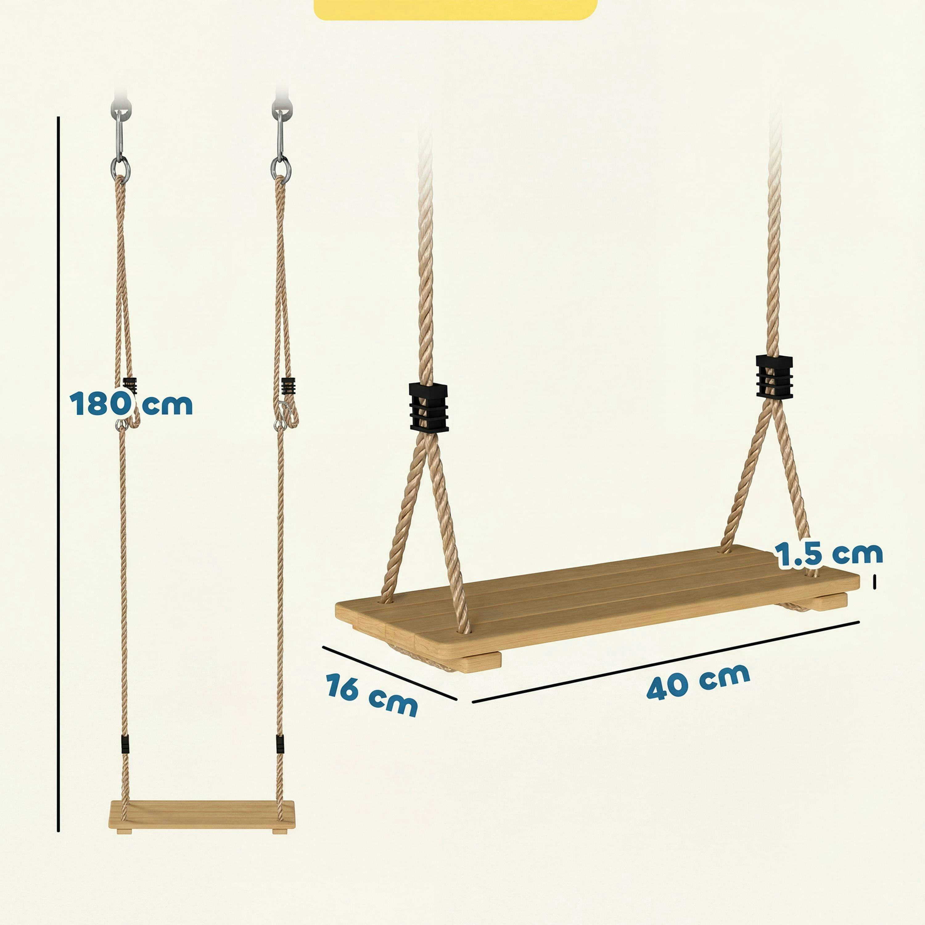 AIYAPLAY Swing Seat with Adjustable Wooden Seat for Kids , view 3 of 6