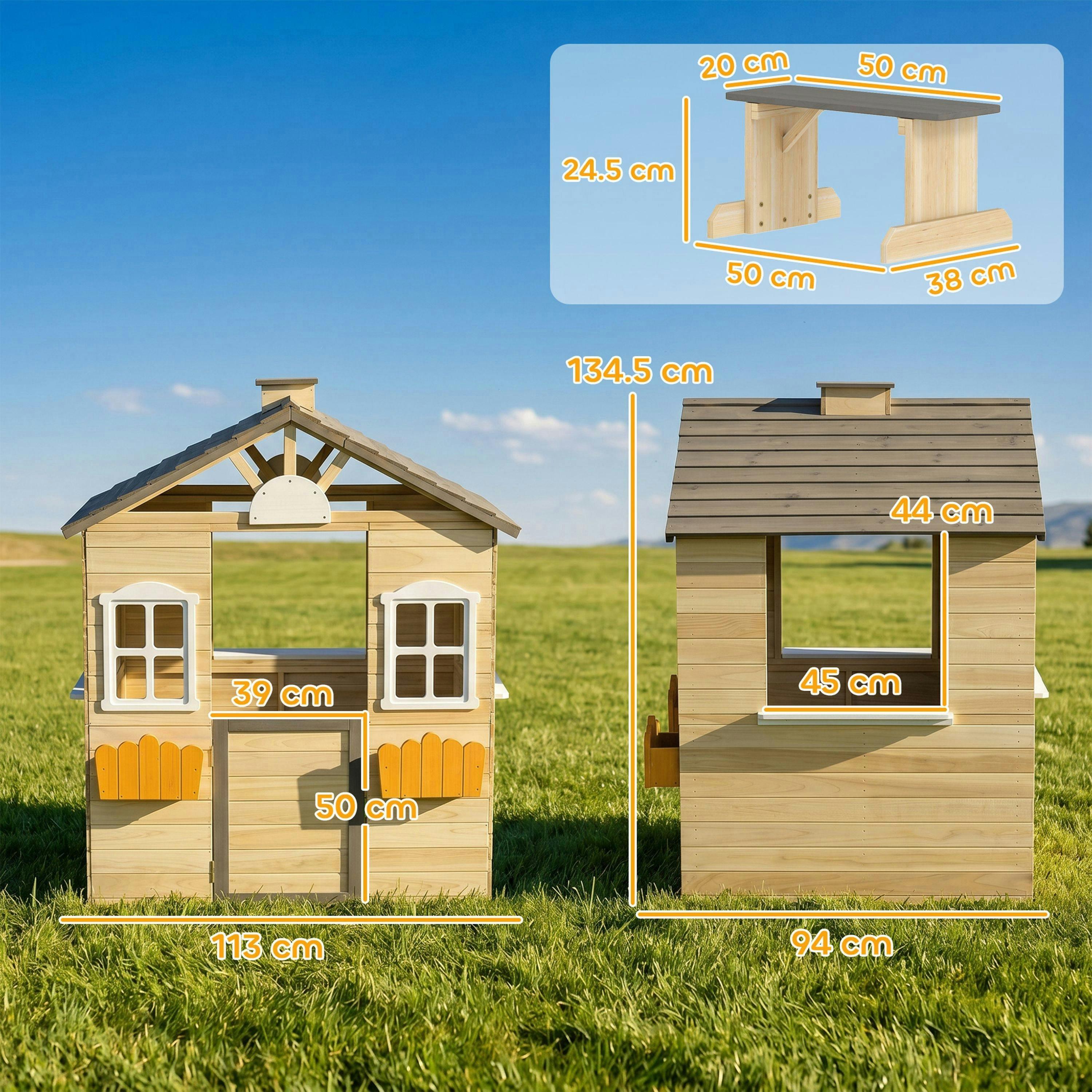 Outsunny Wooden Kids Playhouse w/ Door, Windows, Bench, For 3-7 Years , view 3 of 6