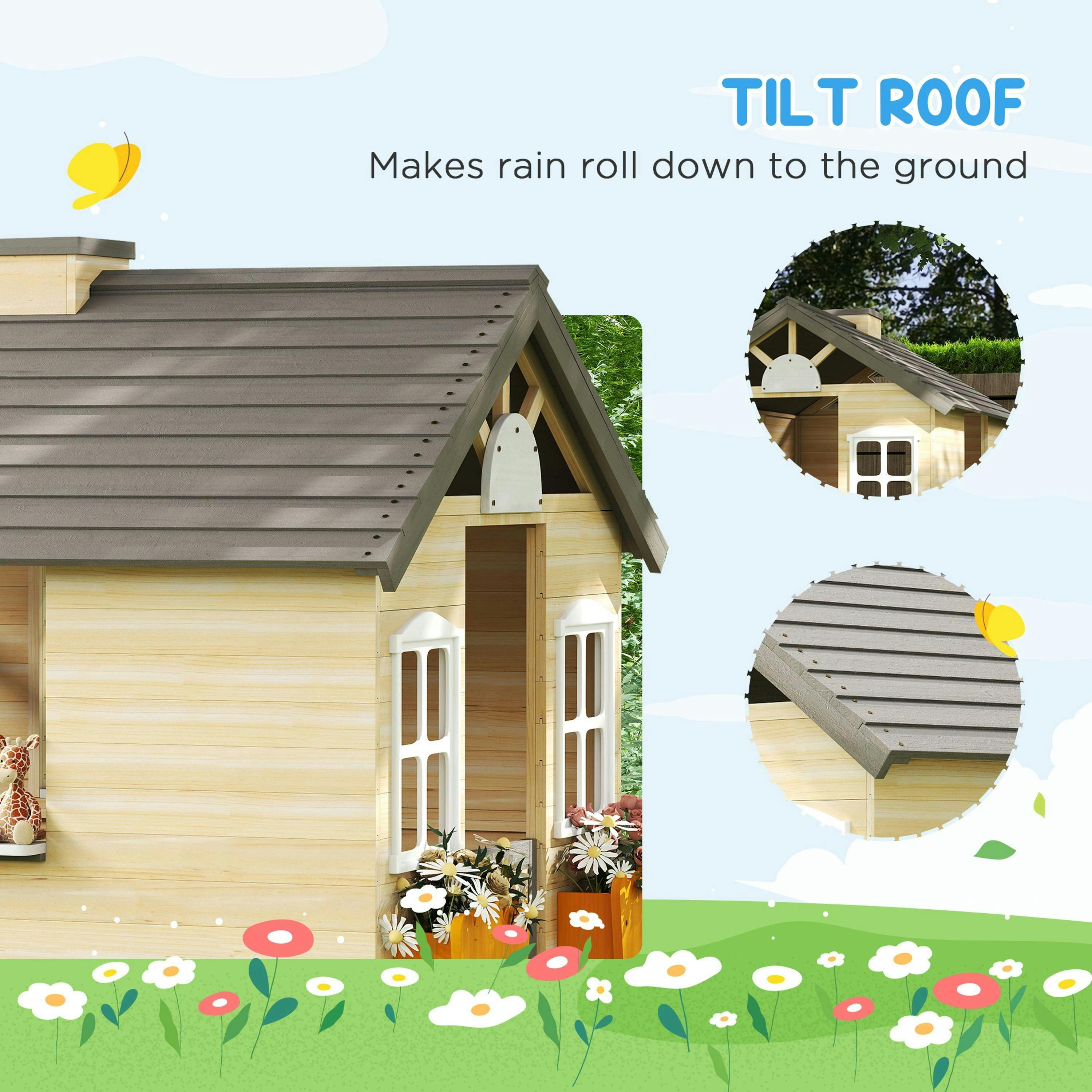Outsunny Wooden Kids Playhouse w/ Door, Windows, Bench, For 3-7 Years , view 6 of 6