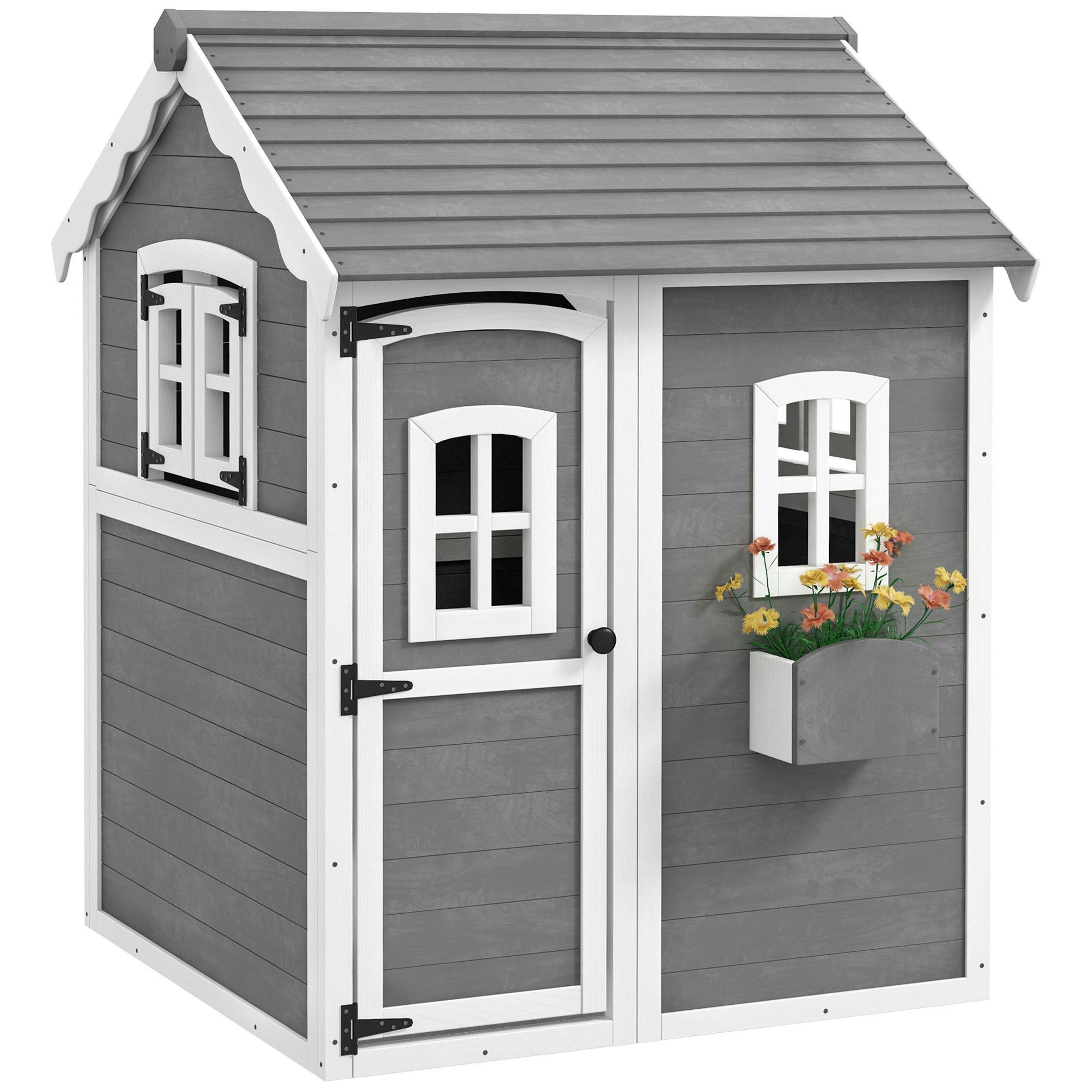 Outsunny Wooden Wendy House for Kids with Floor, for Gardens, Patios - Grey , view 2 of 6
