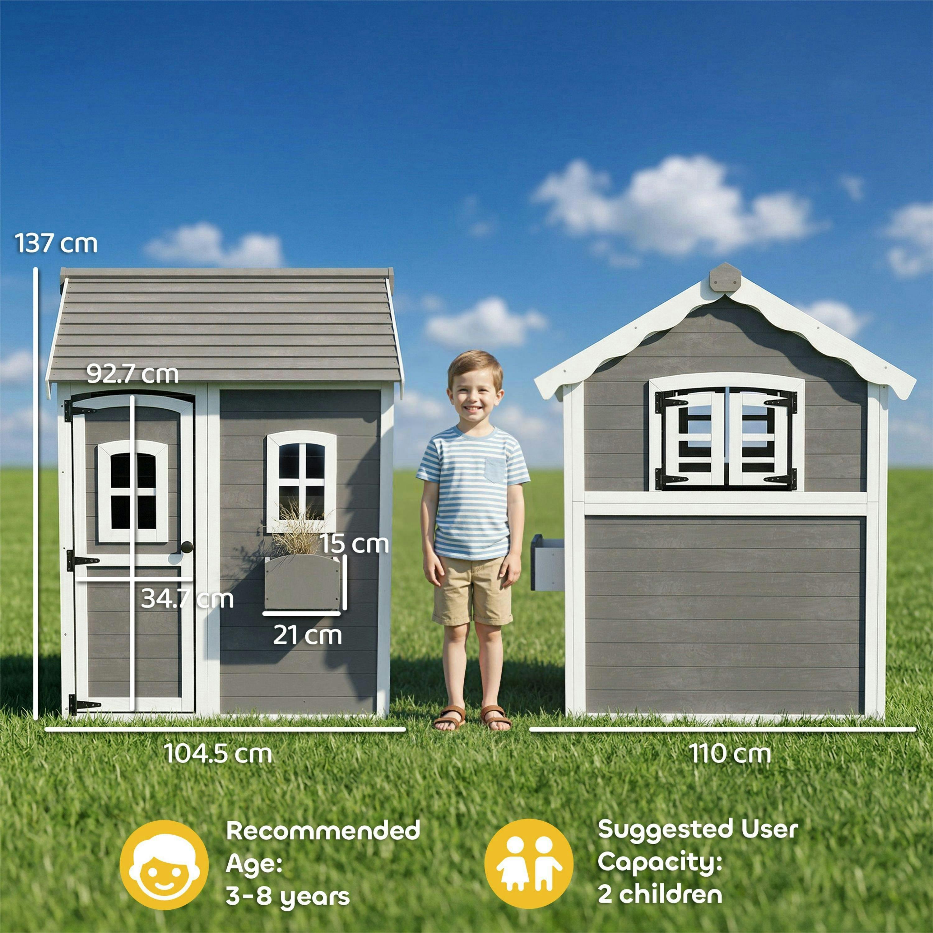 Outsunny Wooden Wendy House for Kids with Floor, for Gardens, Patios - Grey , view 3 of 6