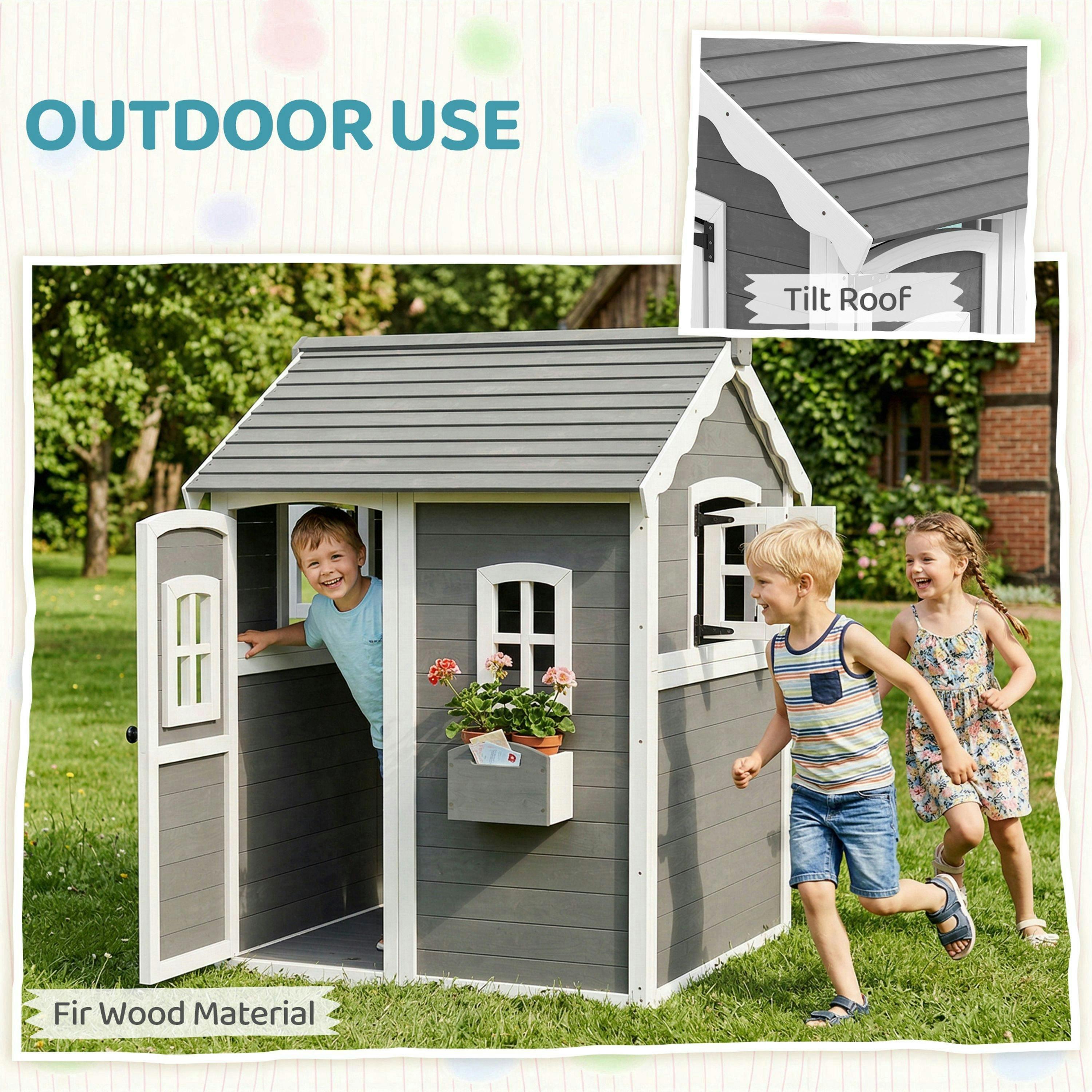 Outsunny Wooden Wendy House for Kids with Floor, for Gardens, Patios - Grey , view 5 of 6